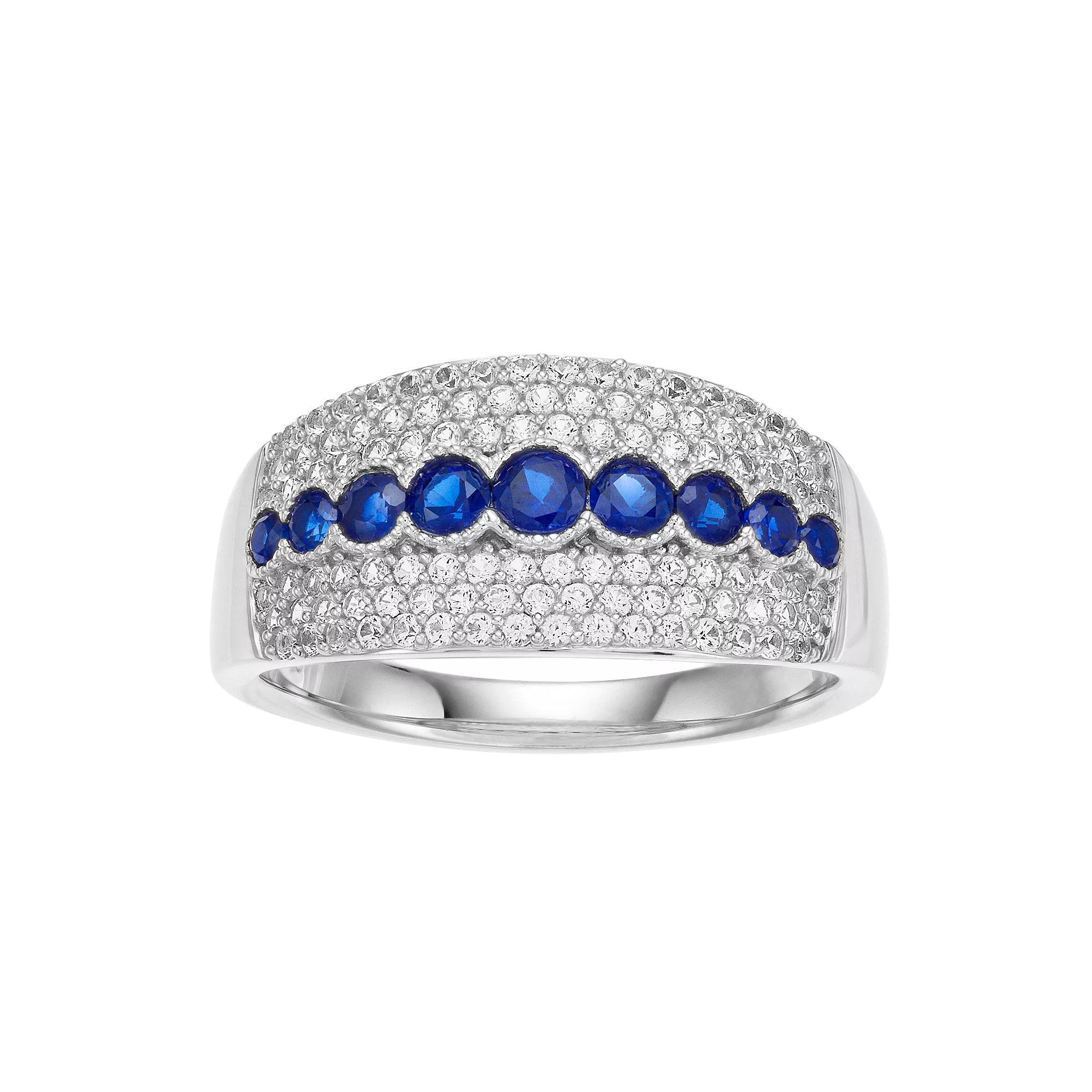 Sterling Silver Lab-Created Gemstone & Lab-Created White Sapphire Ring, Women's, Size: 6, Created Blue Blue Product Image