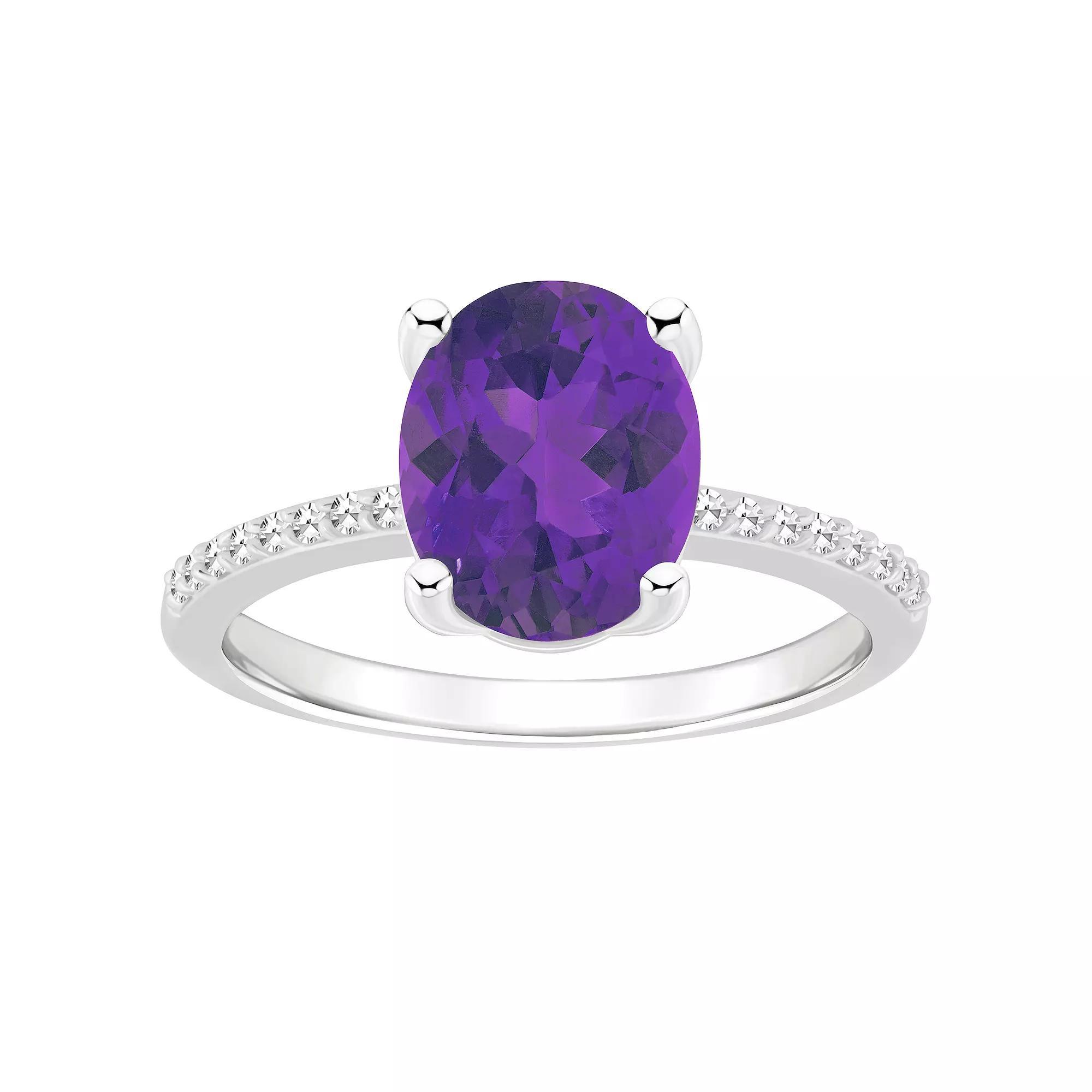Alyson Layne Sterling Silver 10 mm x 8 mm Oval Gemstone & 1/10 Carat T.W. Diamond Ring, Women's, Purple Product Image
