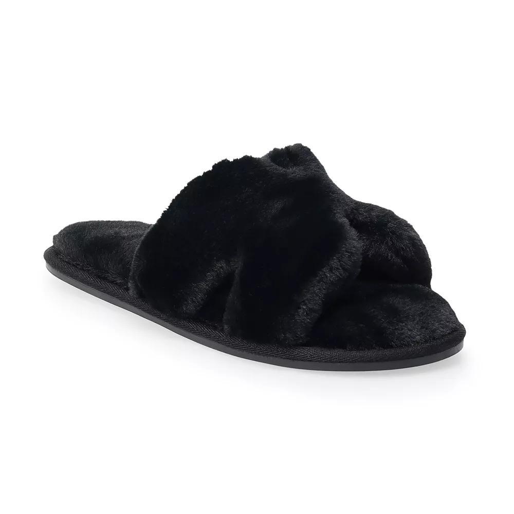 LC Lauren Conrad Aston Women's Faux Fur Slide Slippers, Size: Large, Black Product Image