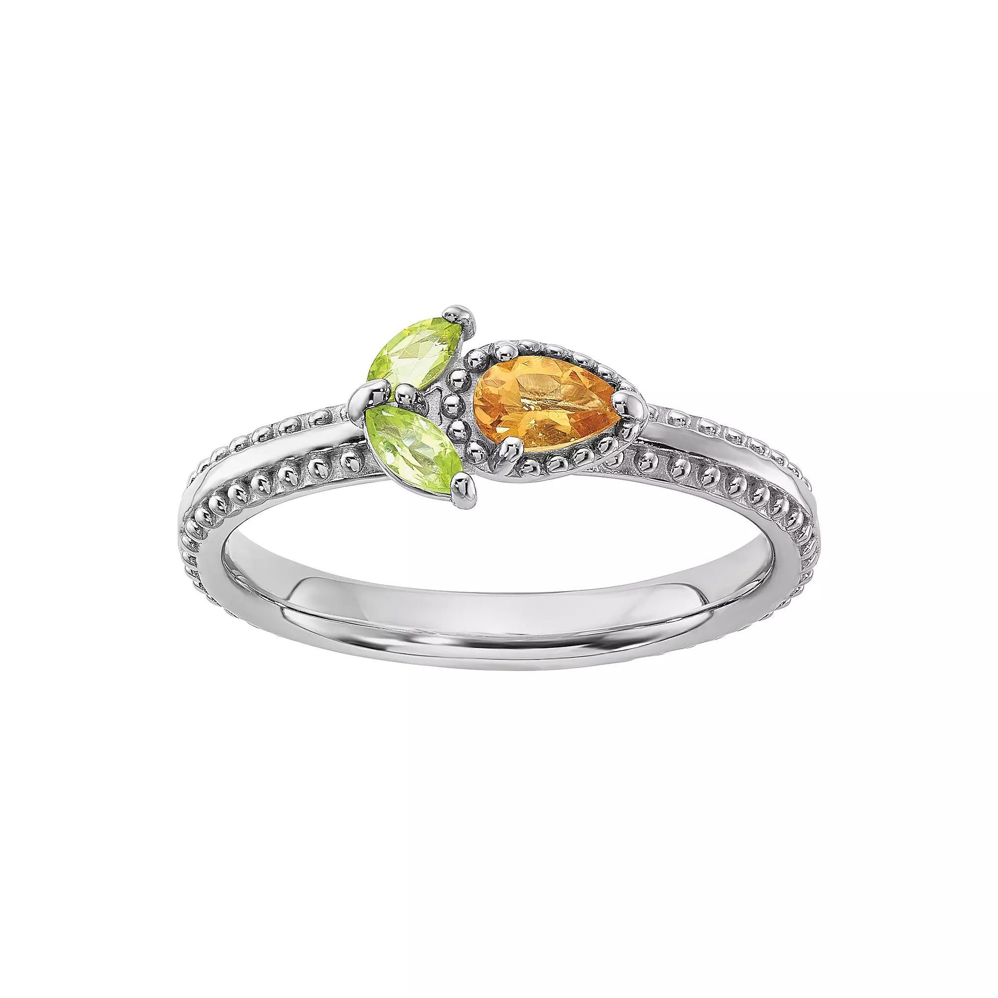 Stacks & Stones Sterling Silver Gemstone Flower Stackable Ring, Women's, Size: 7, Citrine Product Image