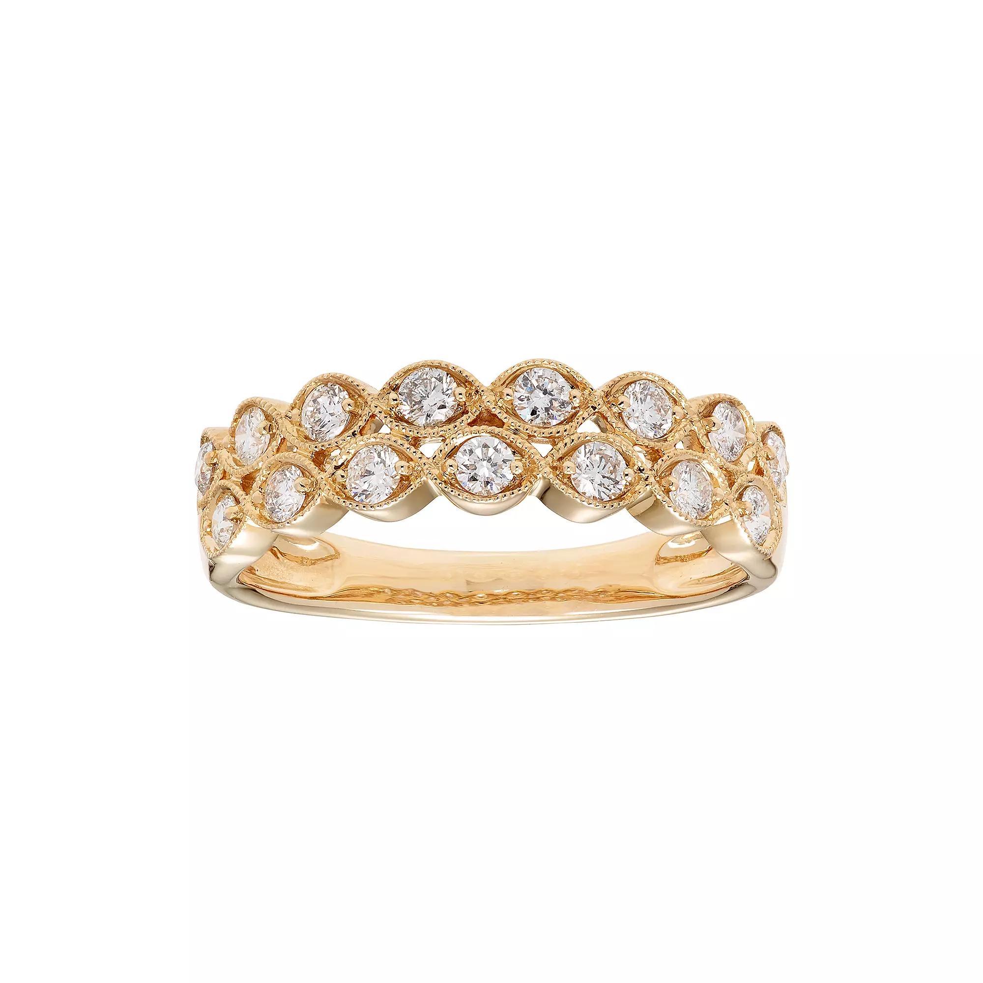 The Regal Collection 14k Gold 1/2 Carat T.W. IGL Certified Diamond Double Row Ring, Women's, Size: 6, White Product Image