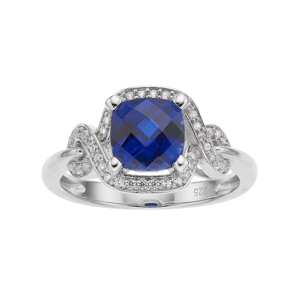 Sterling Silver Lab-Created Blue & White Sapphire Square Halo Ring, Women's, Size: 7, Silvertone Product Image
