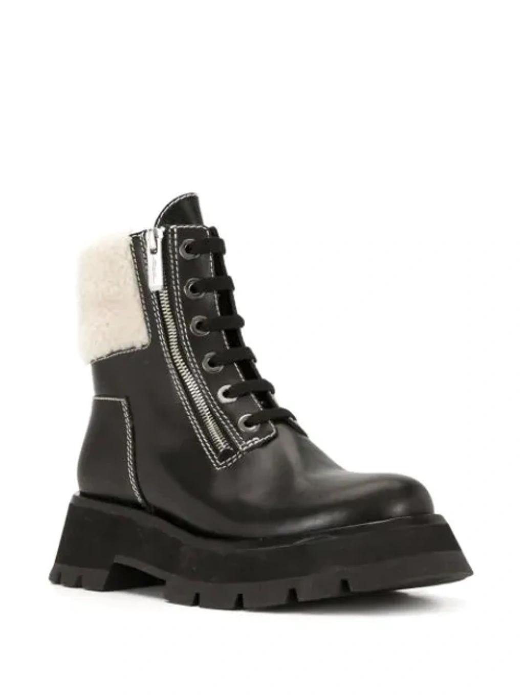 3.1 PHILLIP LIM Kate Zip Lug-sole Shearling-trimmed Leather Combat Boots In Black Product Image