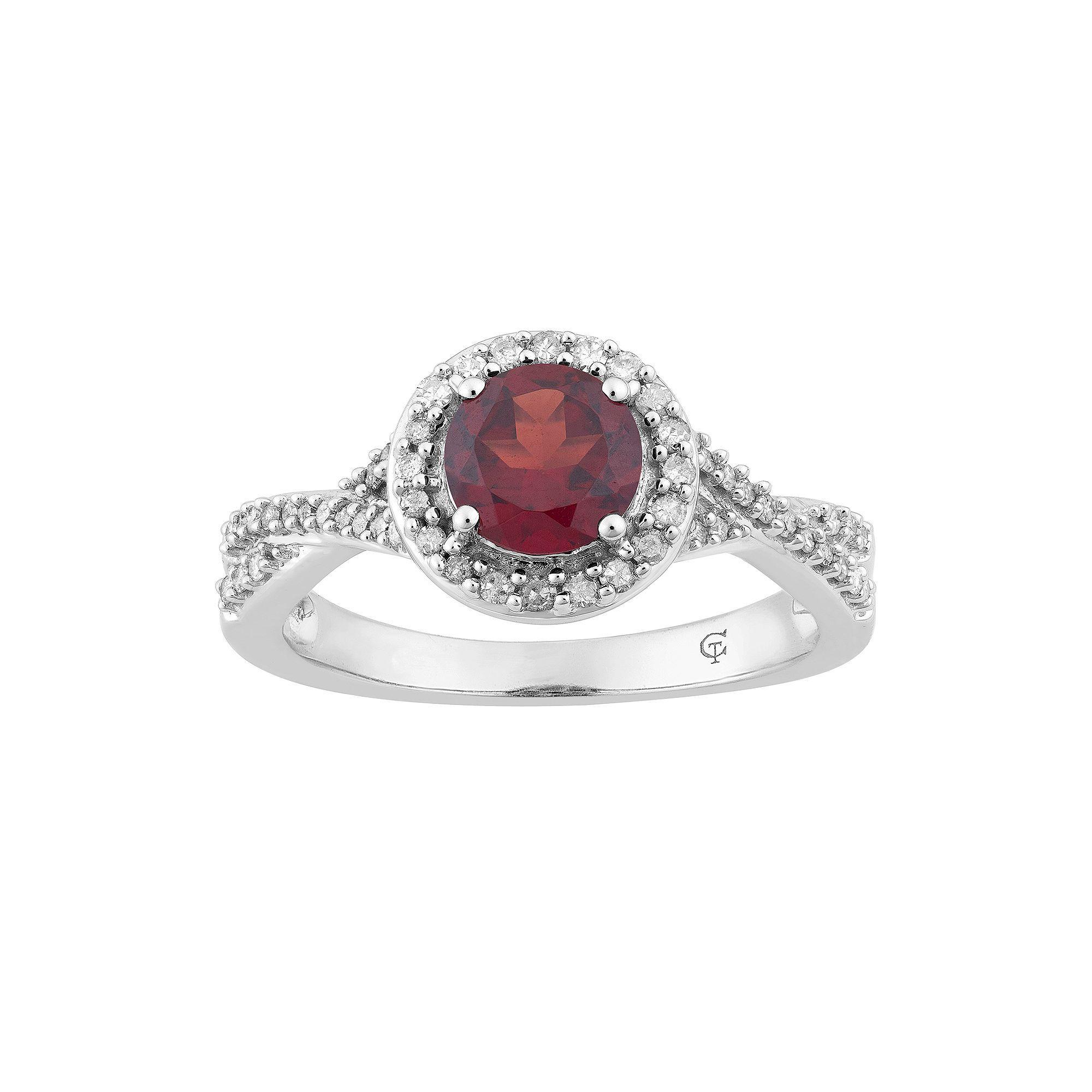 10k White Gold Garnet & 1/4 Carat T.W. Diamond Halo Ring, Women's, Size: 6, 10k Whgold Product Image