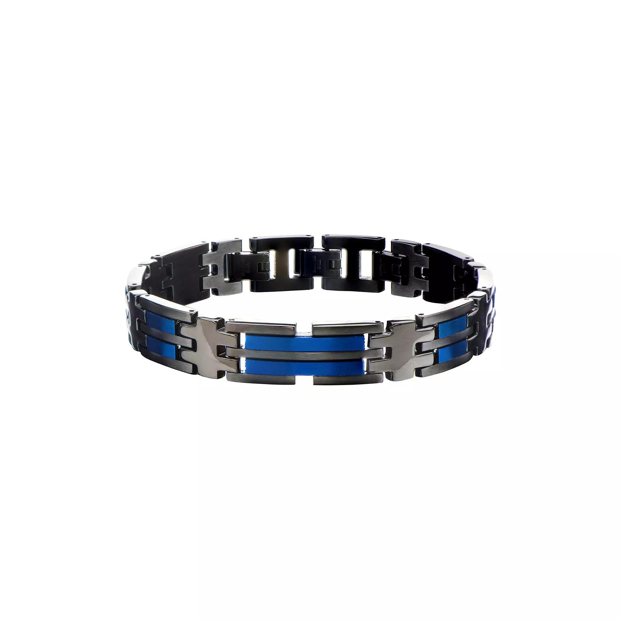 Men's Stainless Steel Black & Blue Link Bracelet, Size: 7.5", Tone Product Image