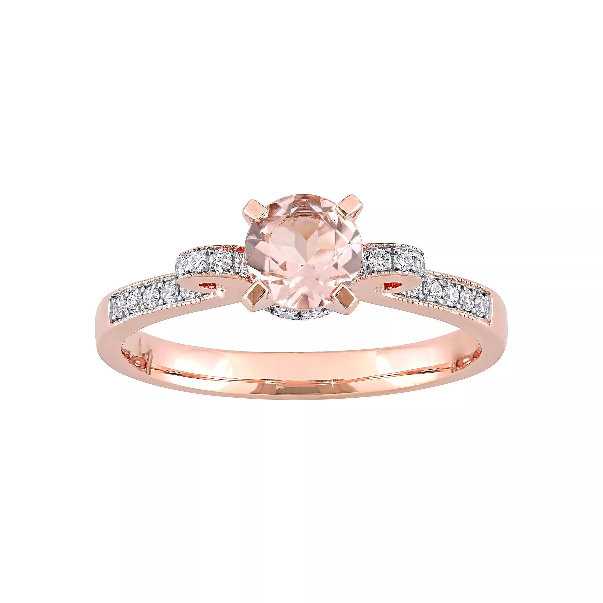 Stella Grace 14k Rose Gold Morganite & 1/4 Carat T.W. Diamond Ribbon Engagement Ring, Women's Product Image
