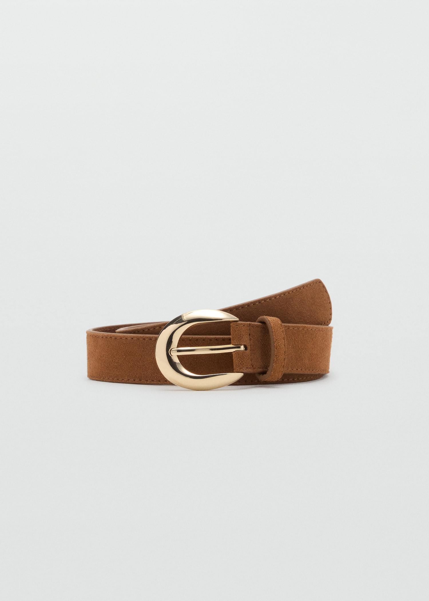 Leather belt with oval buckle - Women | MANGO USA Product Image