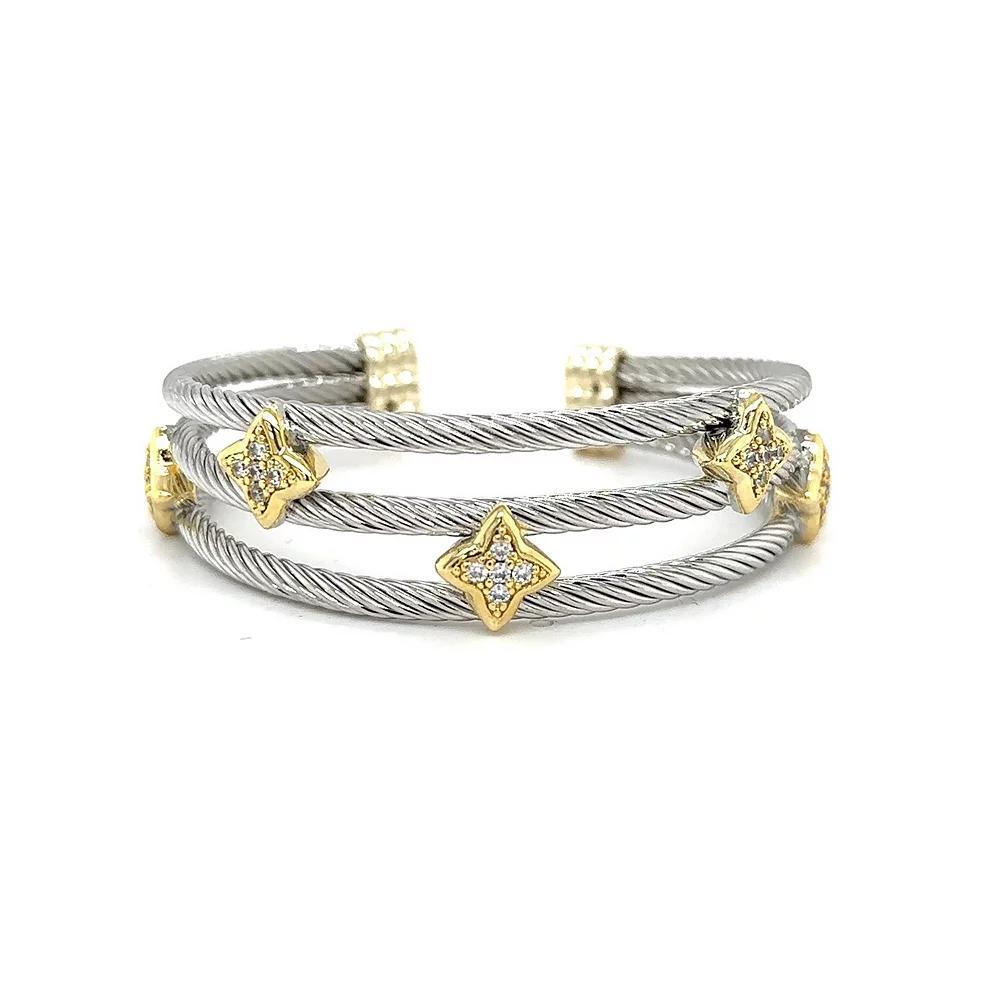 Juvell Two-Tone 18k Gold Plated Cubic Zirconia Blossom Station Cuff Bracelet, Women's, Two Tone Product Image