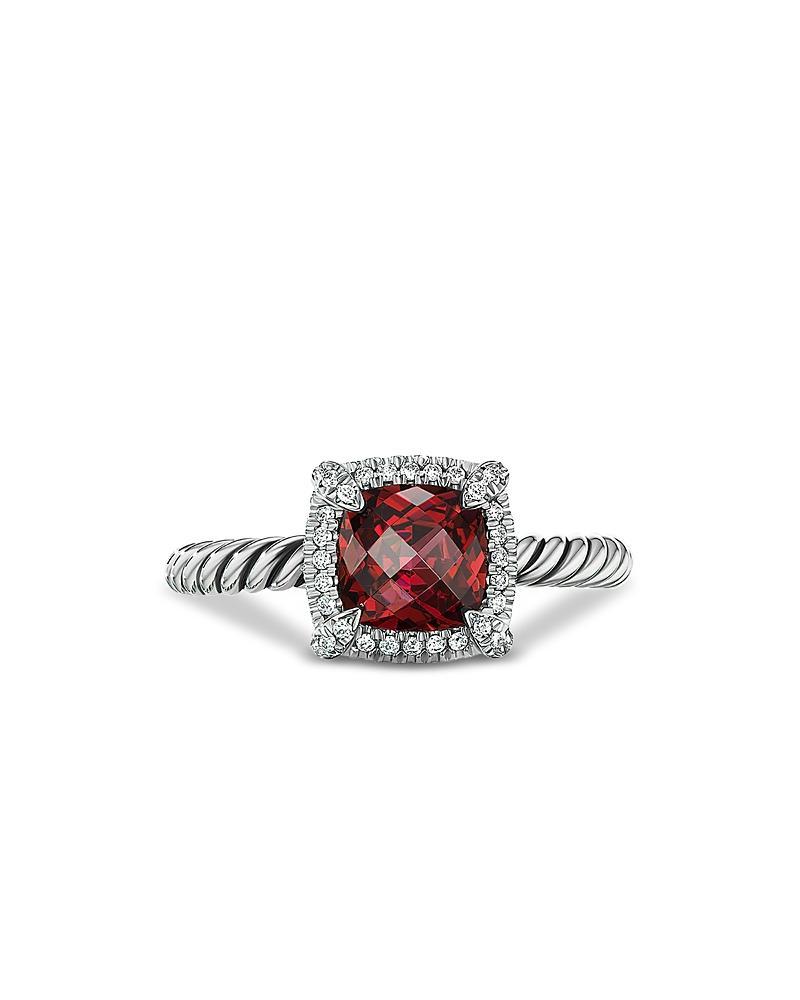 7mm Petite Chatelaine Pave Bezel Ring with Gemstone and Diamonds in Silver Product Image