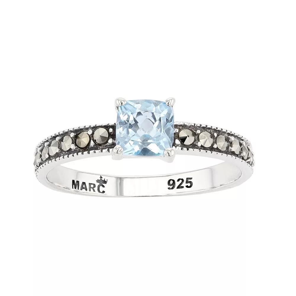 Lavish by TJM Sterling Silver Cushion Cut Sky Blue Topaz & Marcasite Ring, Women's, Size: 7 Product Image