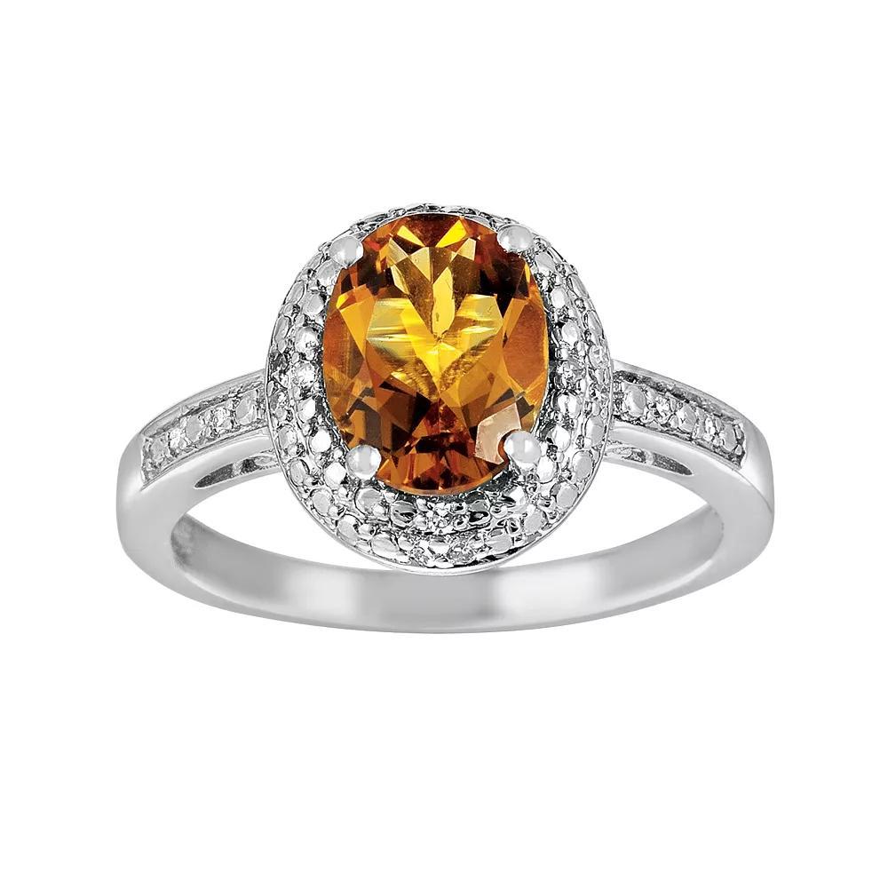 Sterling Silver Citrine and Diamond Accent Oval Ring, Women's, Size: 6, Orange Product Image