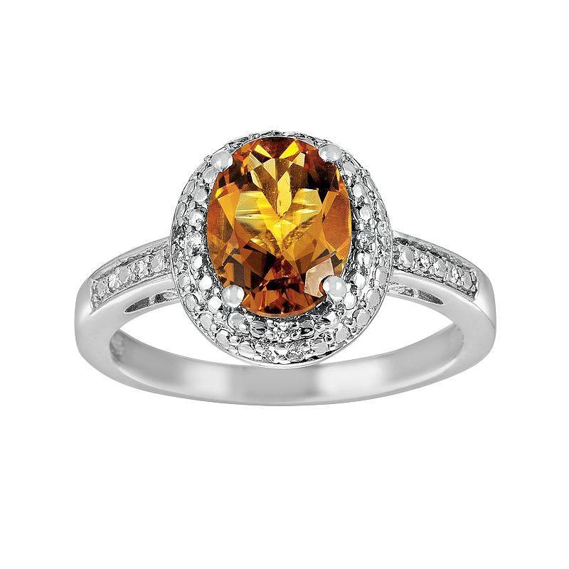 Sterling Silver Citrine and Diamond Accent Oval Ring, Women's, Size: 6, Orange Product Image
