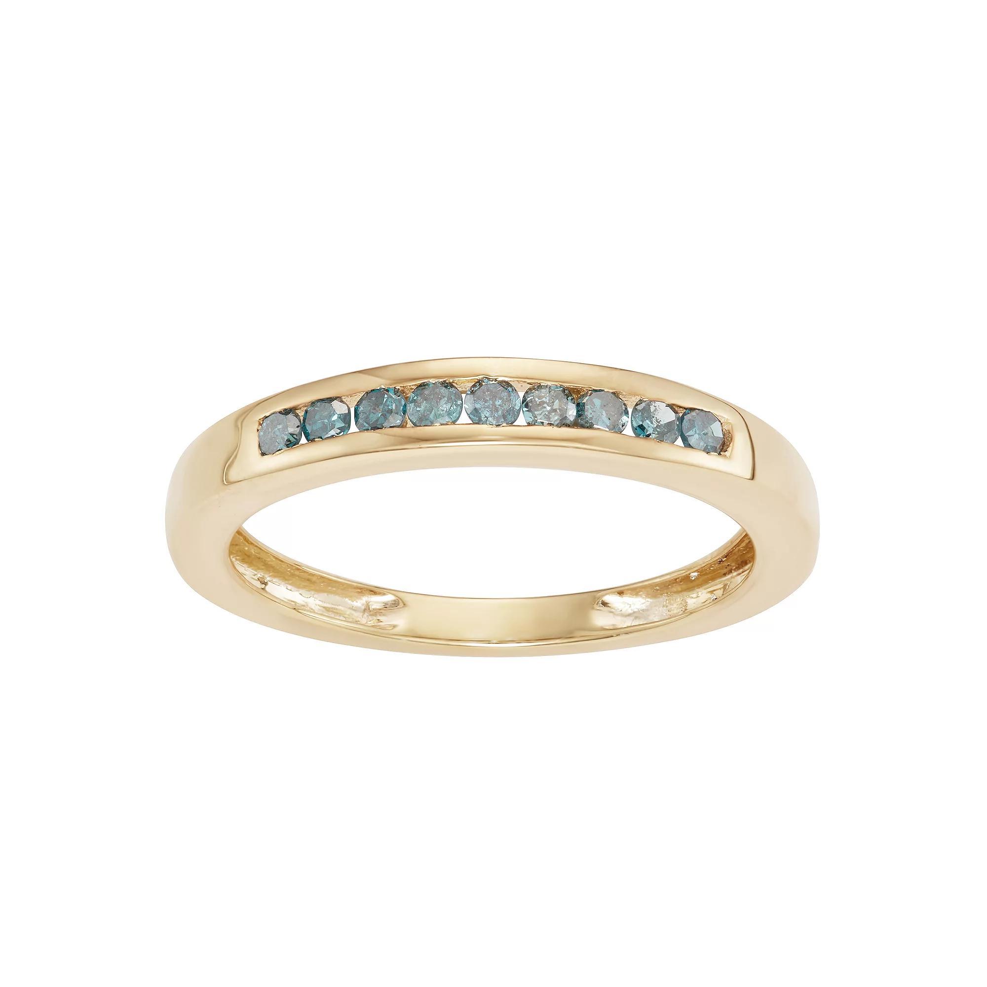 HDI 10k Gold Over Silver 1/4 Carat T.W. Diamond Blue Diamond Channel Band, Women's, Size: 9, Gold Over Sterling Product Image