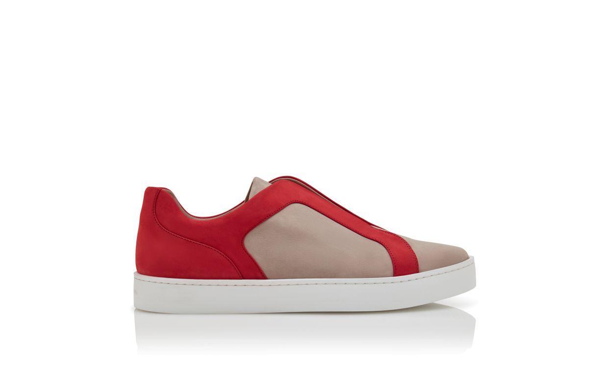AGILIO Grey and Red Calf Leather Low Cut Sneakers Product Image