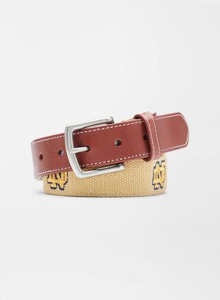 Peter Millar Mens Notre Dame Belt | Color: Khaki | Size: 44 | ND Product Image