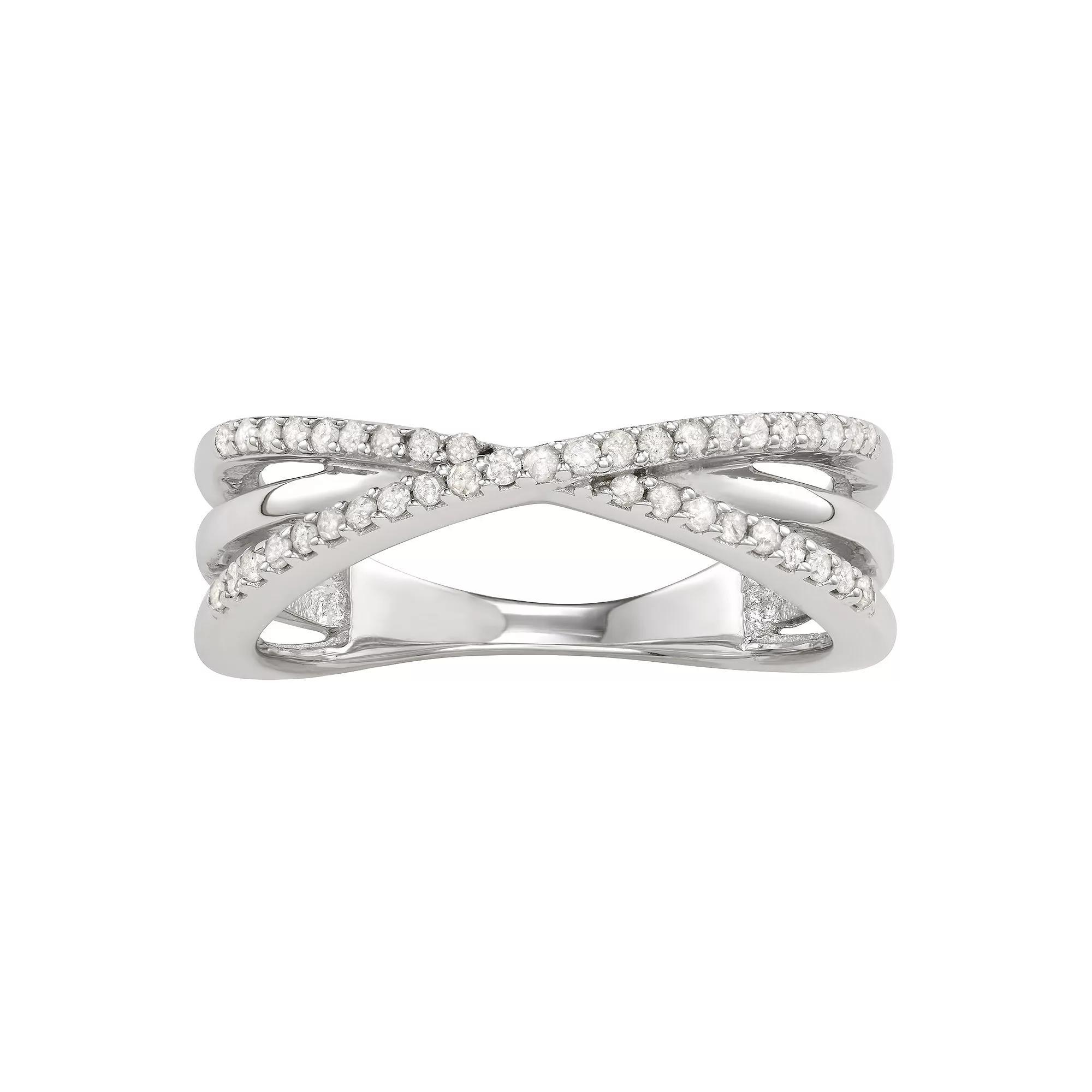 Jewelexcess Sterling Silver 1/4 Carat T.W. Diamond Crossover Ring, Women's, Size: 8 Product Image