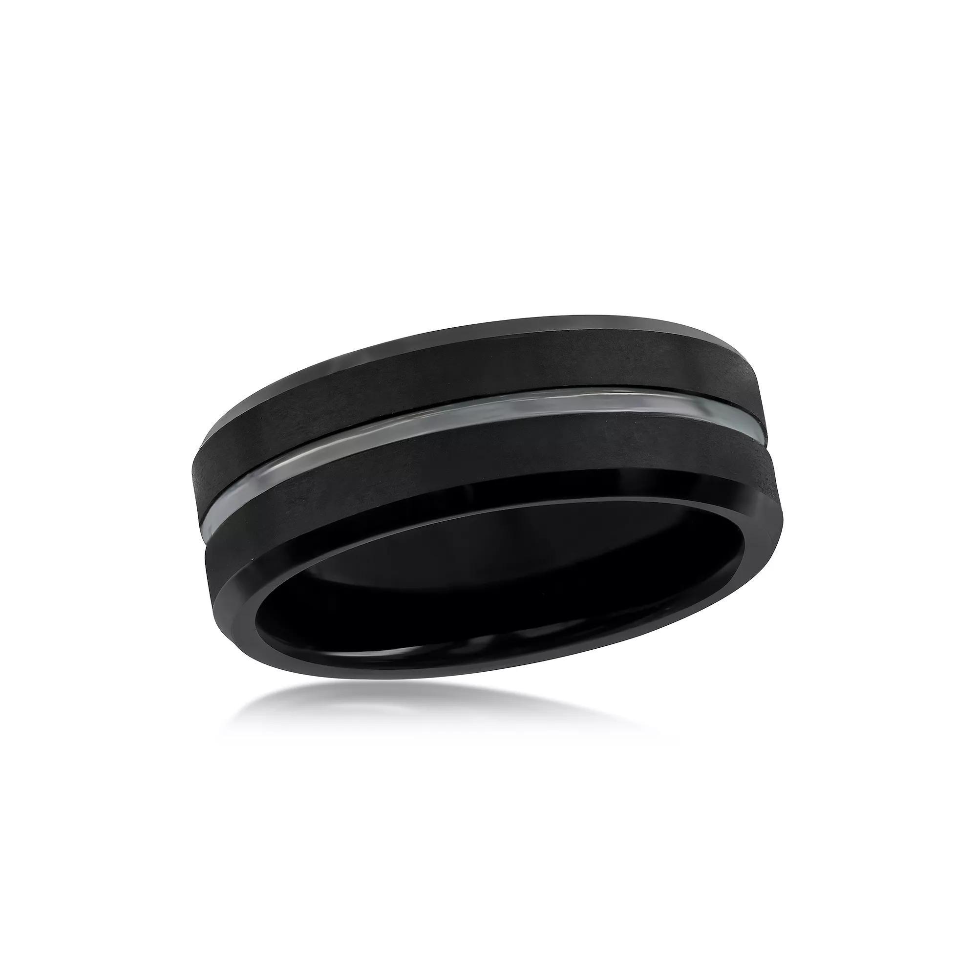 Metallo Sleek Luxe Interior Stripe Tungsten Ring, Men's, Size: 9, Black Product Image