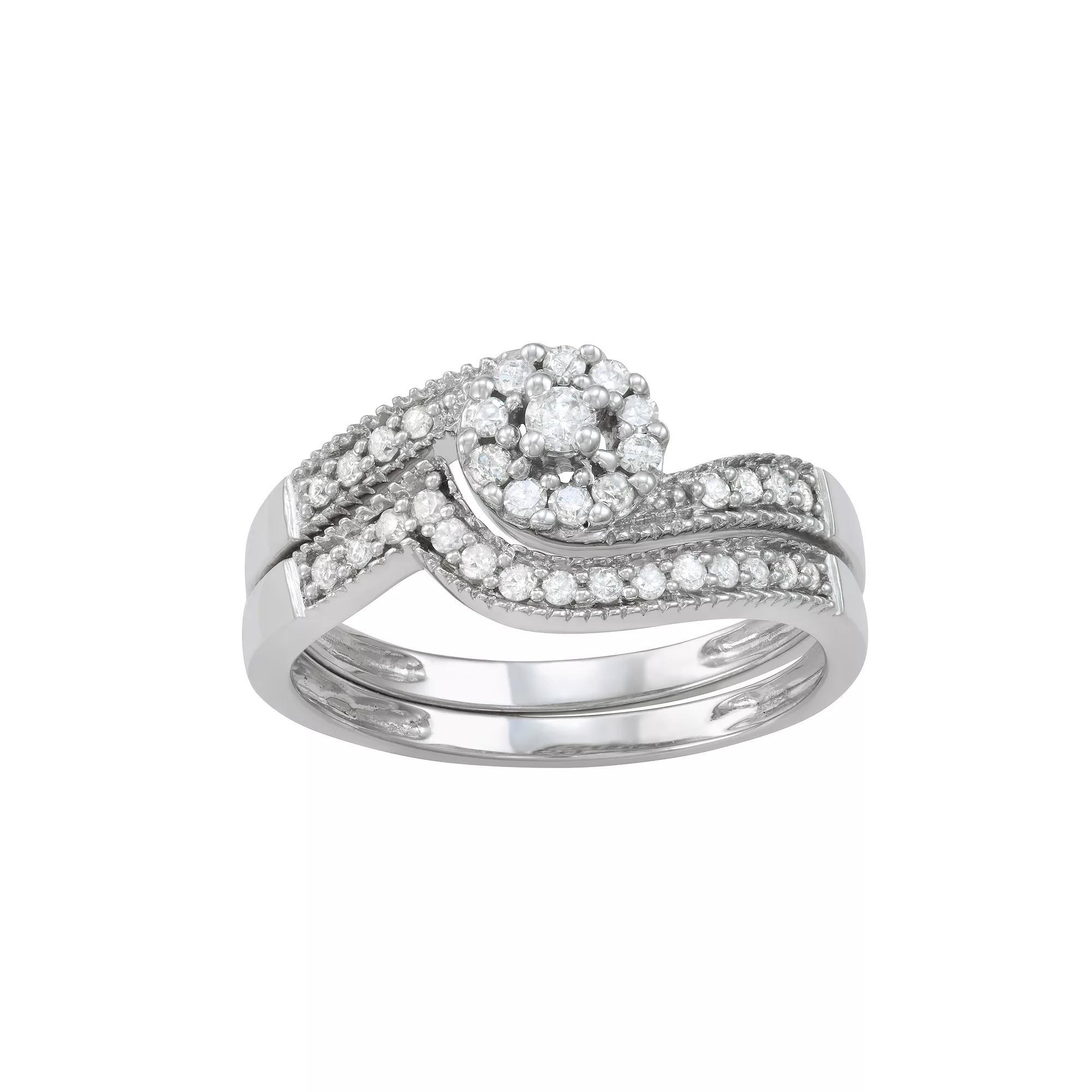 10k White Gold 1/3 Carat T.W. Diamond Bridal Set Ring, Women's, Size: 6 Product Image