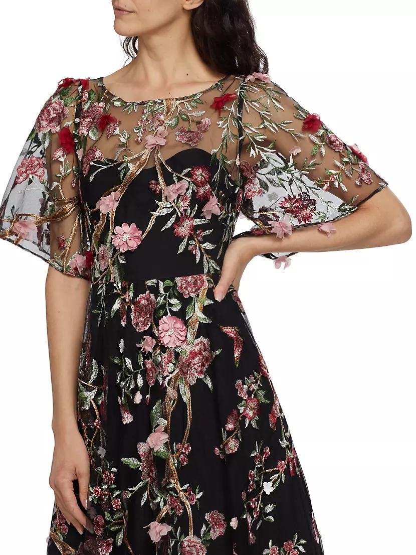 Floral-Embroidered Tulle Cocktail Dress Product Image