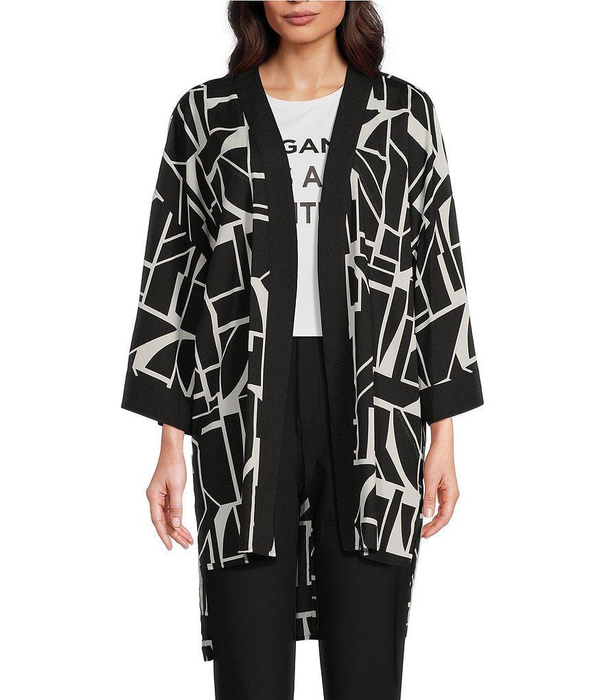 KARL LAGERFELD PARIS Oversized Abstract Geo-Printed Open Front Kimono Jacket Product Image