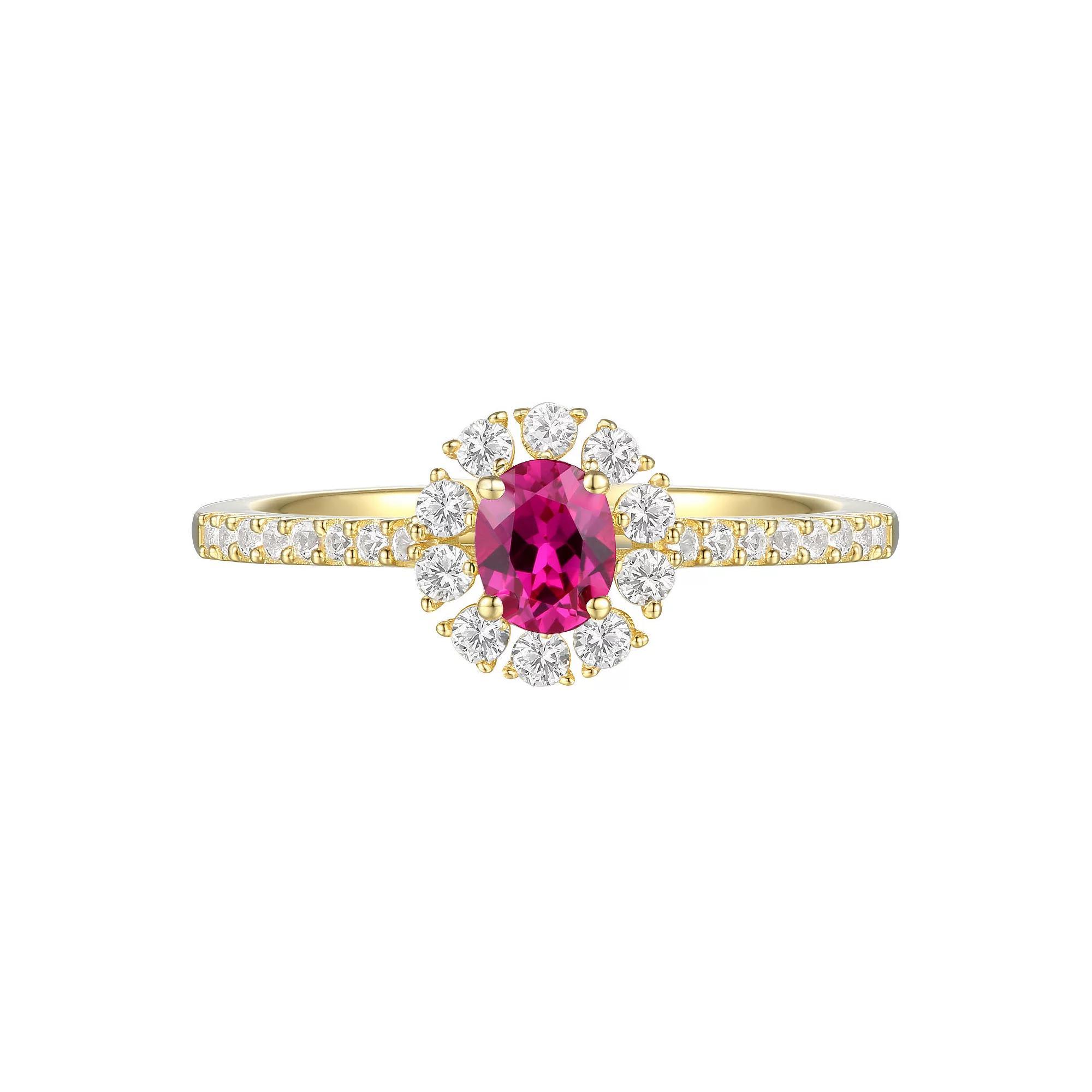 14k Gold Over Silver Lab-Created Ruby, Lab-Created White Sapphire Solitaire Ring, Women's, Size: 7, Gold Tone Product Image