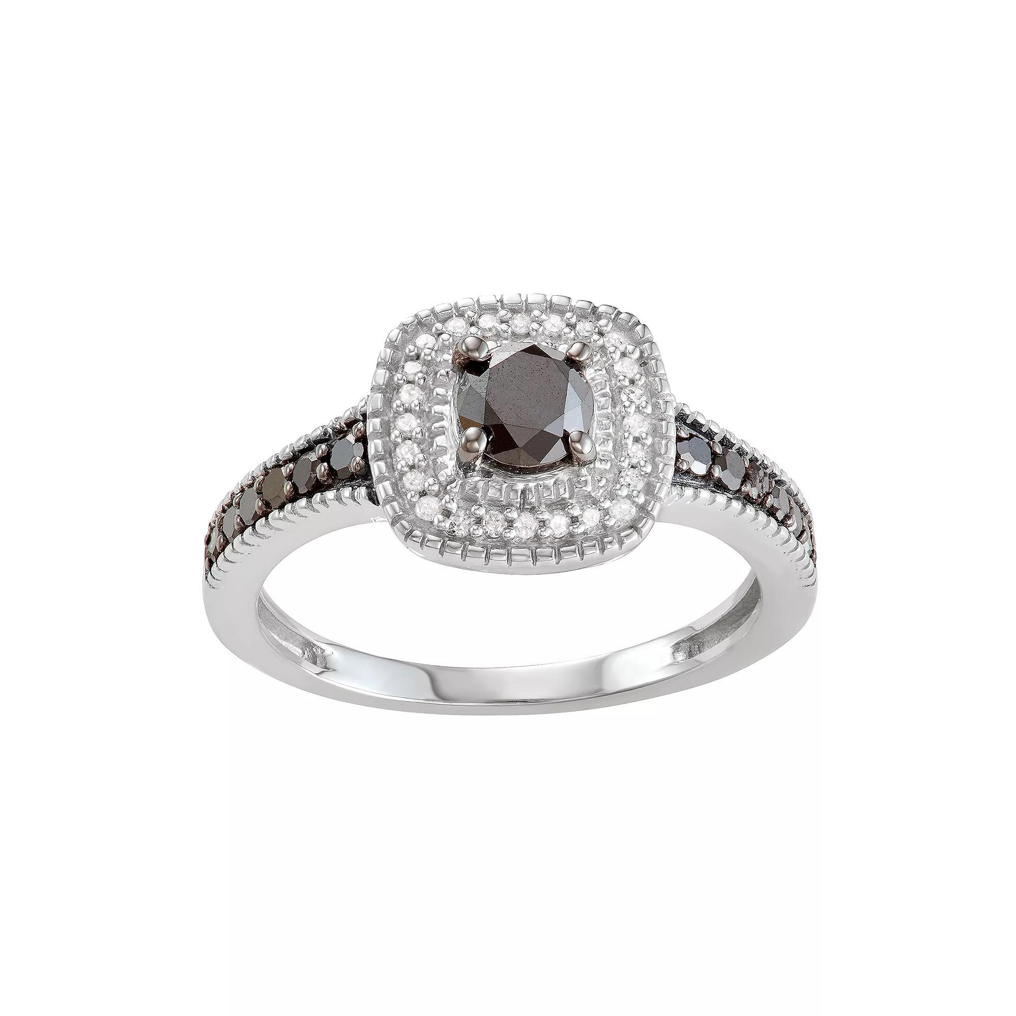 Jewelexcess Sterling Silver 3/4 C.T. Black & White Diamond Square Ring, Women's, Size: 6, Silvertone Product Image