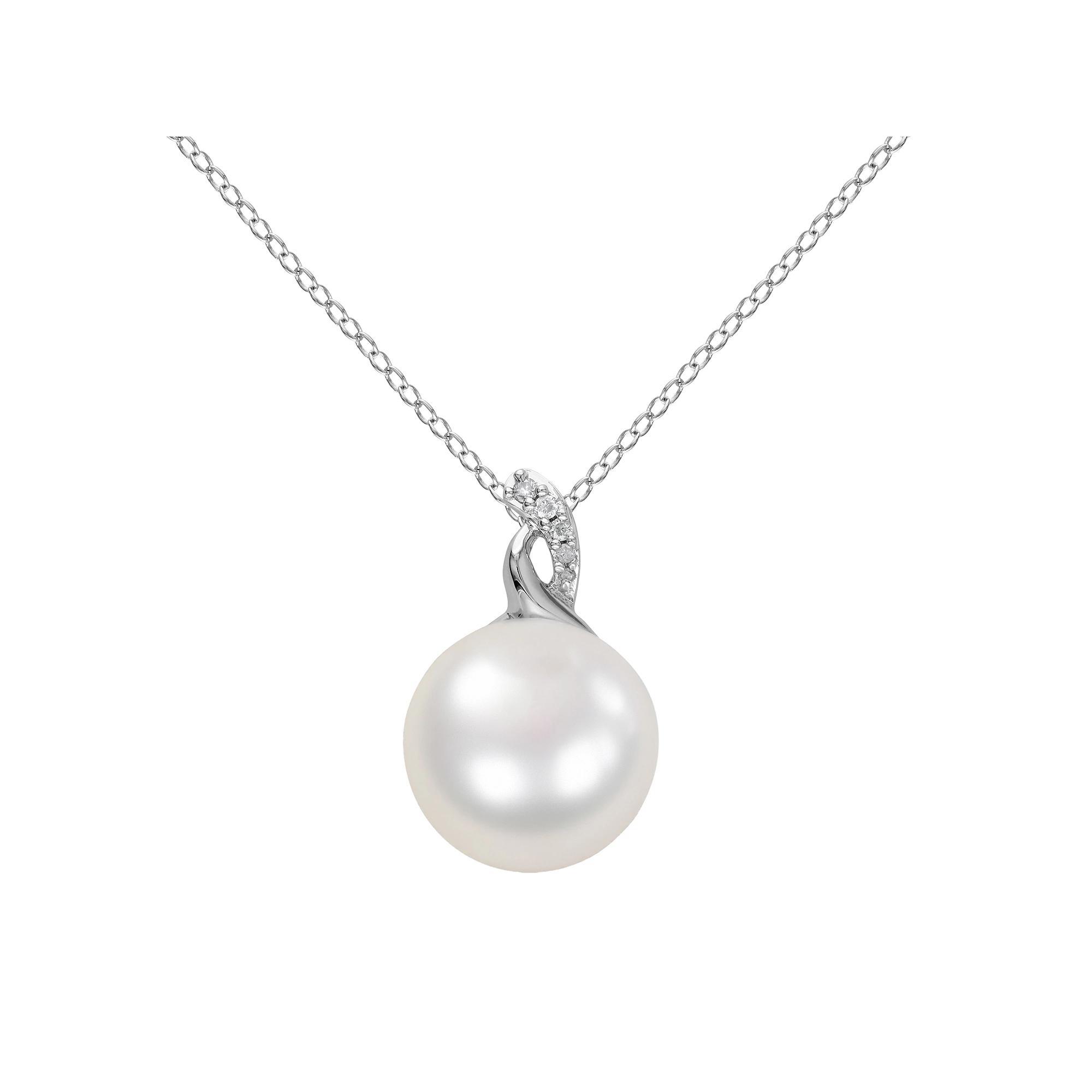 Stella Grace Sterling Silver Freshwater Cultured Pearl and Diamond Accent Pendant, Women's, Size: 18", White Product Image