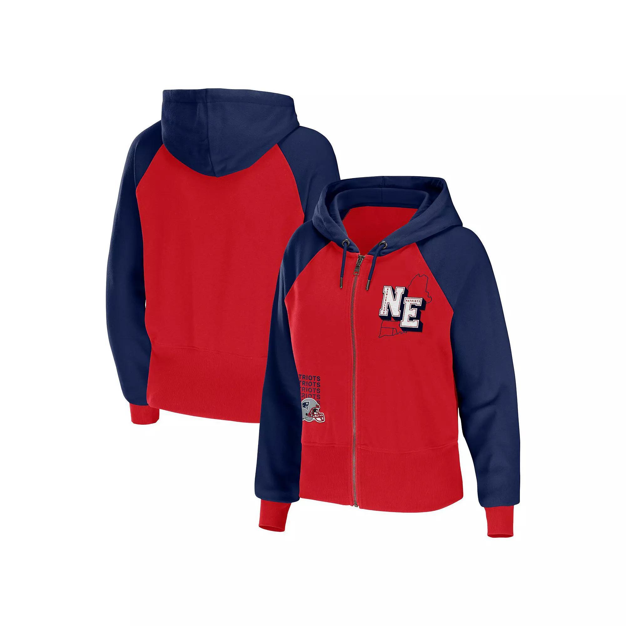 Women's WEAR by Erin Andrews Red New England Patriots Colorblock Full-Zip Hoodie, Size: Medium Product Image