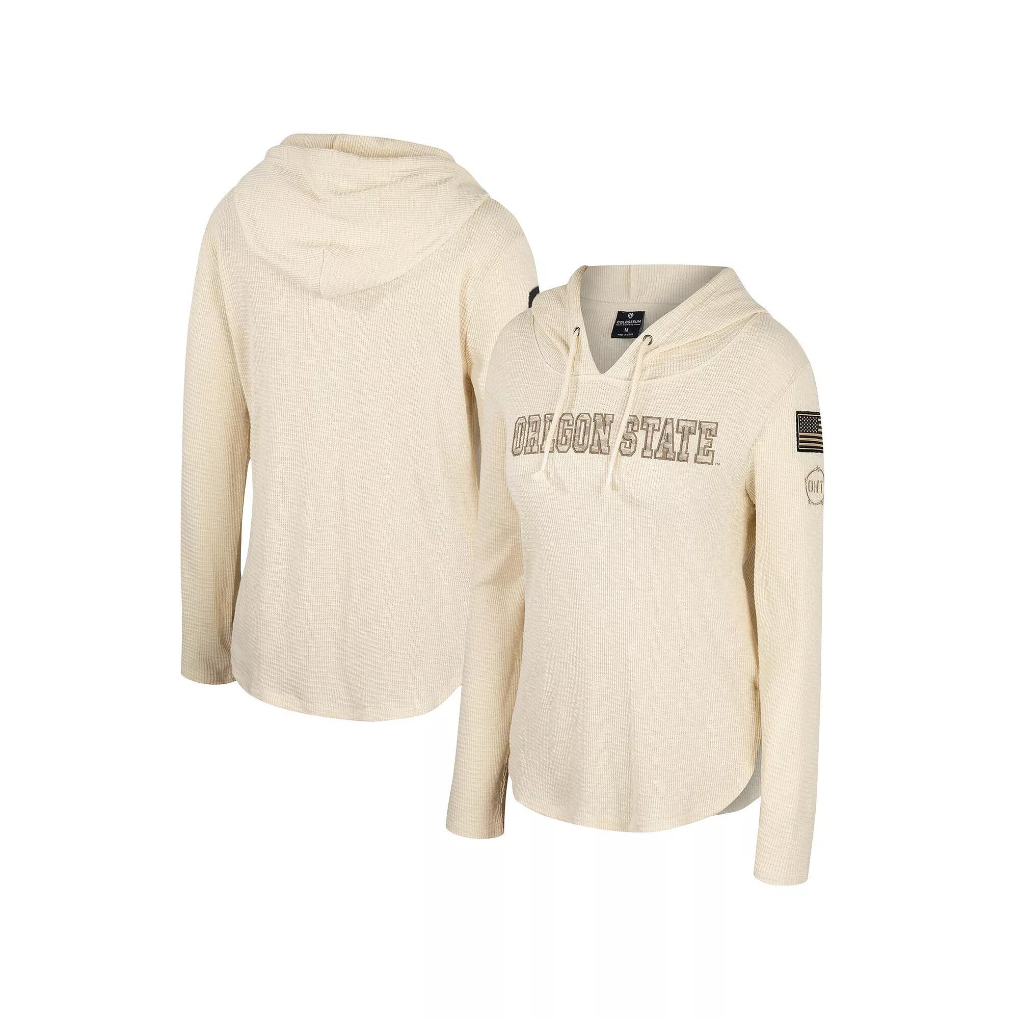 Women's Colosseum Cream Oregon State Beavers OHT Military Appreciation Casey Raglan Long Sleeve Hoodie T-Shirt, Size: Small, Beige Product Image
