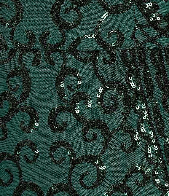 Blondie Nites Patterned Sequin Scoop Neck Sleeveless Tie Back Long Gown Product Image
