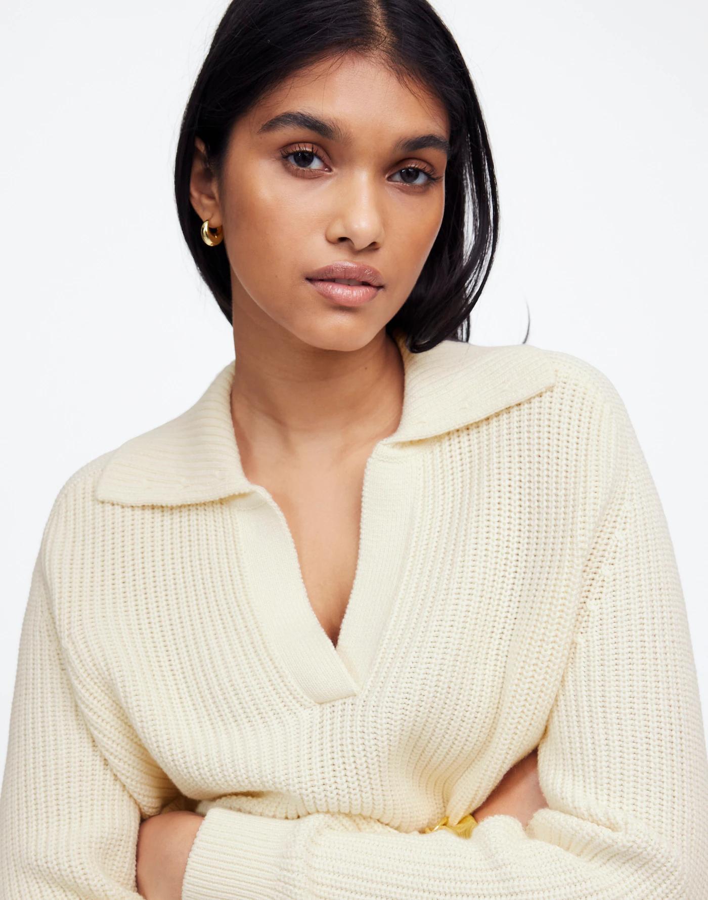Shaker-Stitch Johnny Collar Sweater Product Image