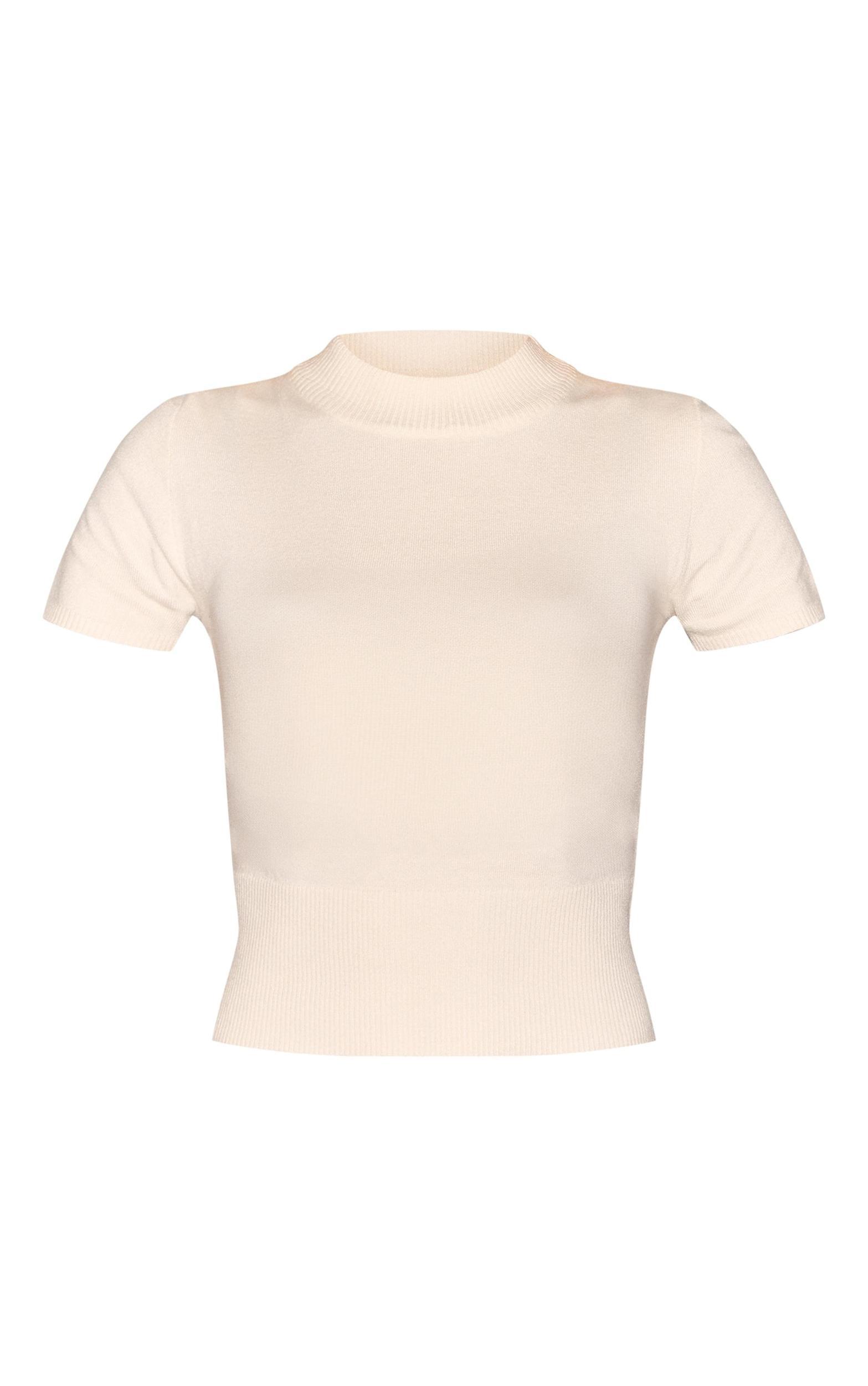 Cream Basic Knit T Shirt Product Image