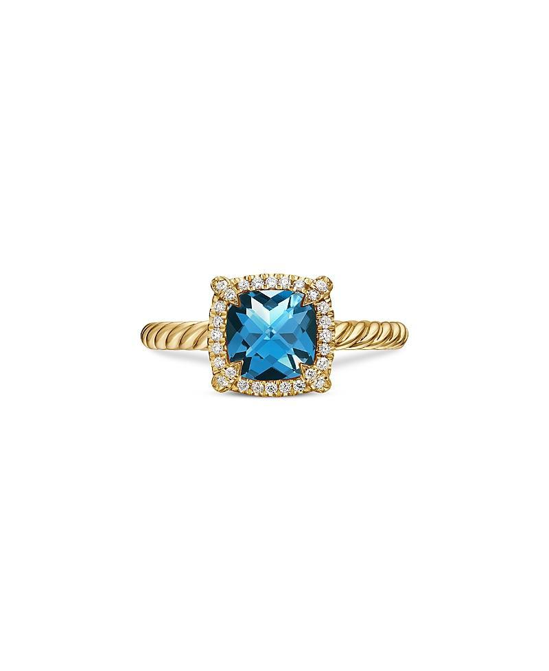 David Yurman Petite Chatelaine Pave Bezel Ring in 18K Yellow Gold with Peridot and Diamonds Product Image