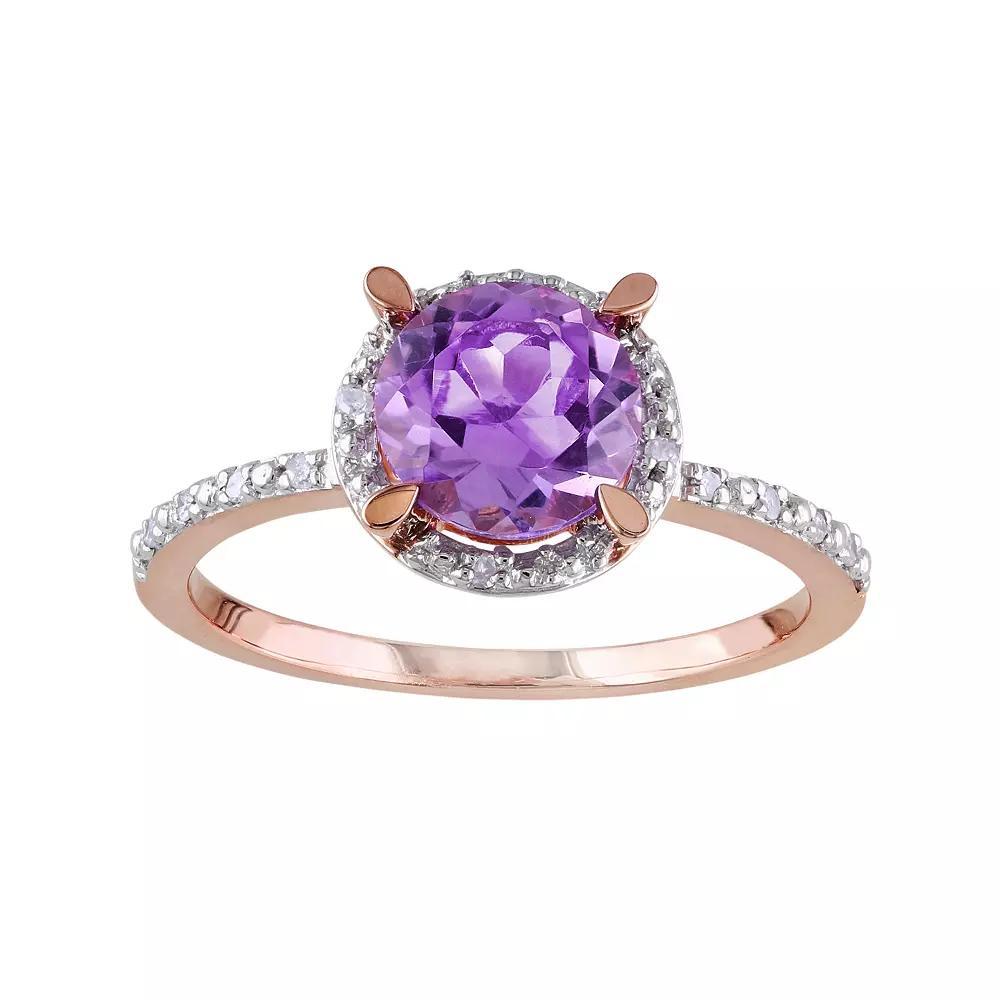 Stella Grace 10k Rose Gold Amethyst & Diamond Accent Halo Ring, Women's, Size: 9, Purple Product Image