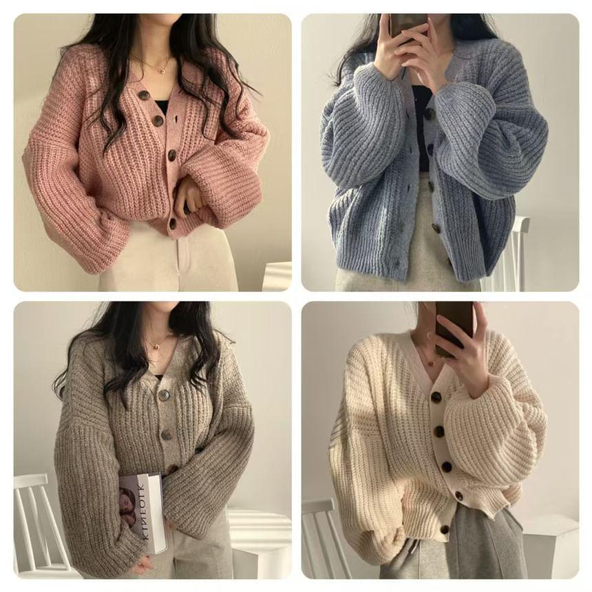 V-Neck Plain Cardigan Product Image