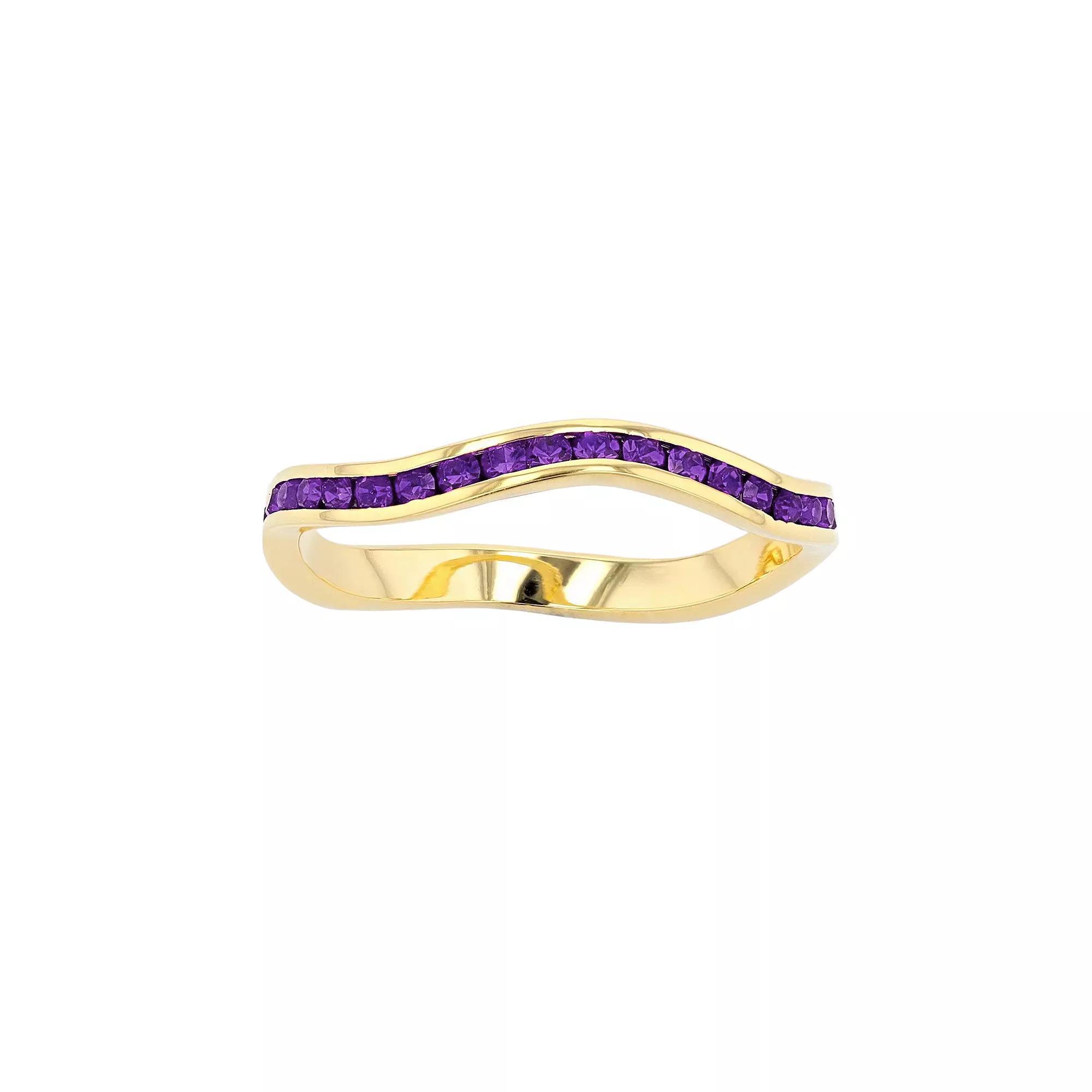 Traditions Jewelry Company 18k Gold Over Silver Birthstone Crystal Wave Ring, Womens, Gold Over Sterling Feb Product Image