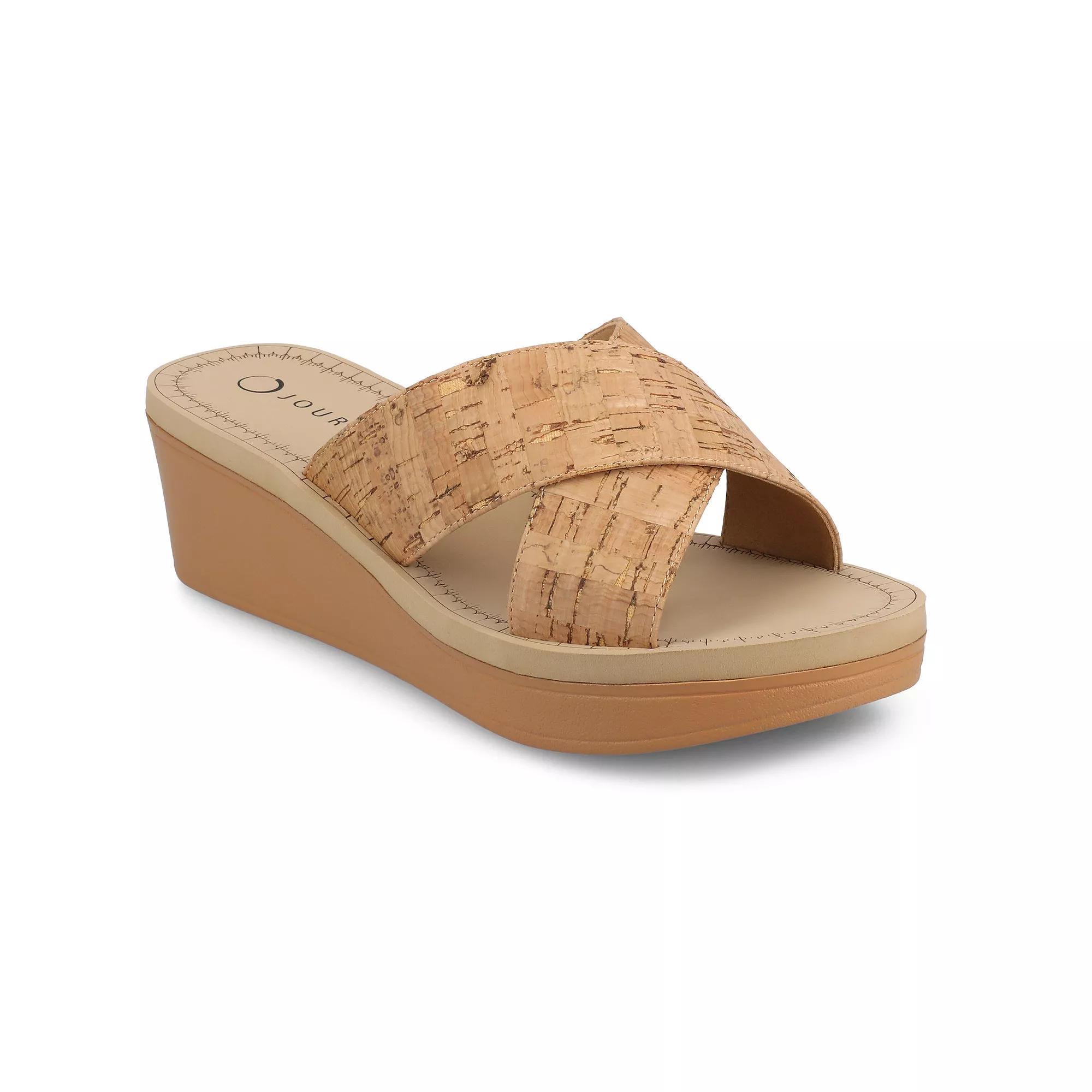 Journee Biara Womens Slip On Platform Wedge Sandals Brown Product Image