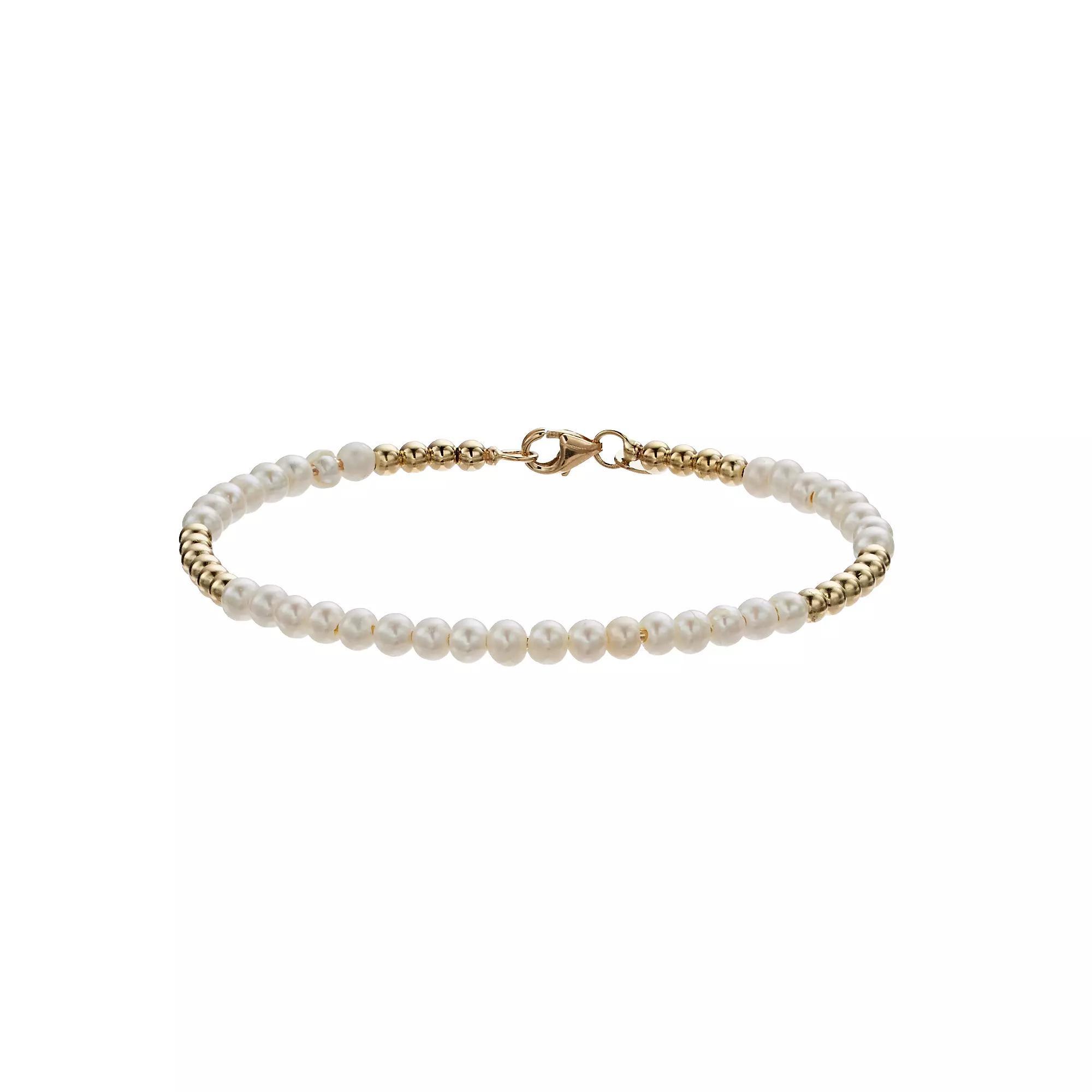 14k Gold Beaded Freshwater Cultured Pearl Bracelet, Women's, Size: 7" Product Image