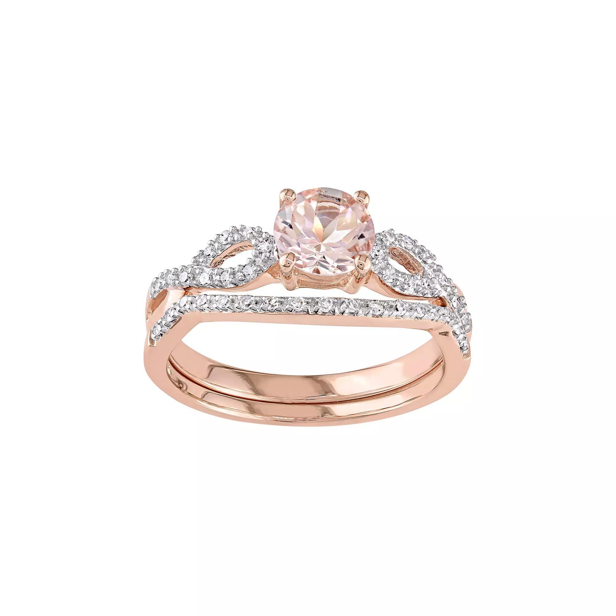 Stella Grace 10k Rose Gold Morganite & 1/6 Carat T.W. Diamond Engagement Ring Set, Women's, Size: 9 Product Image