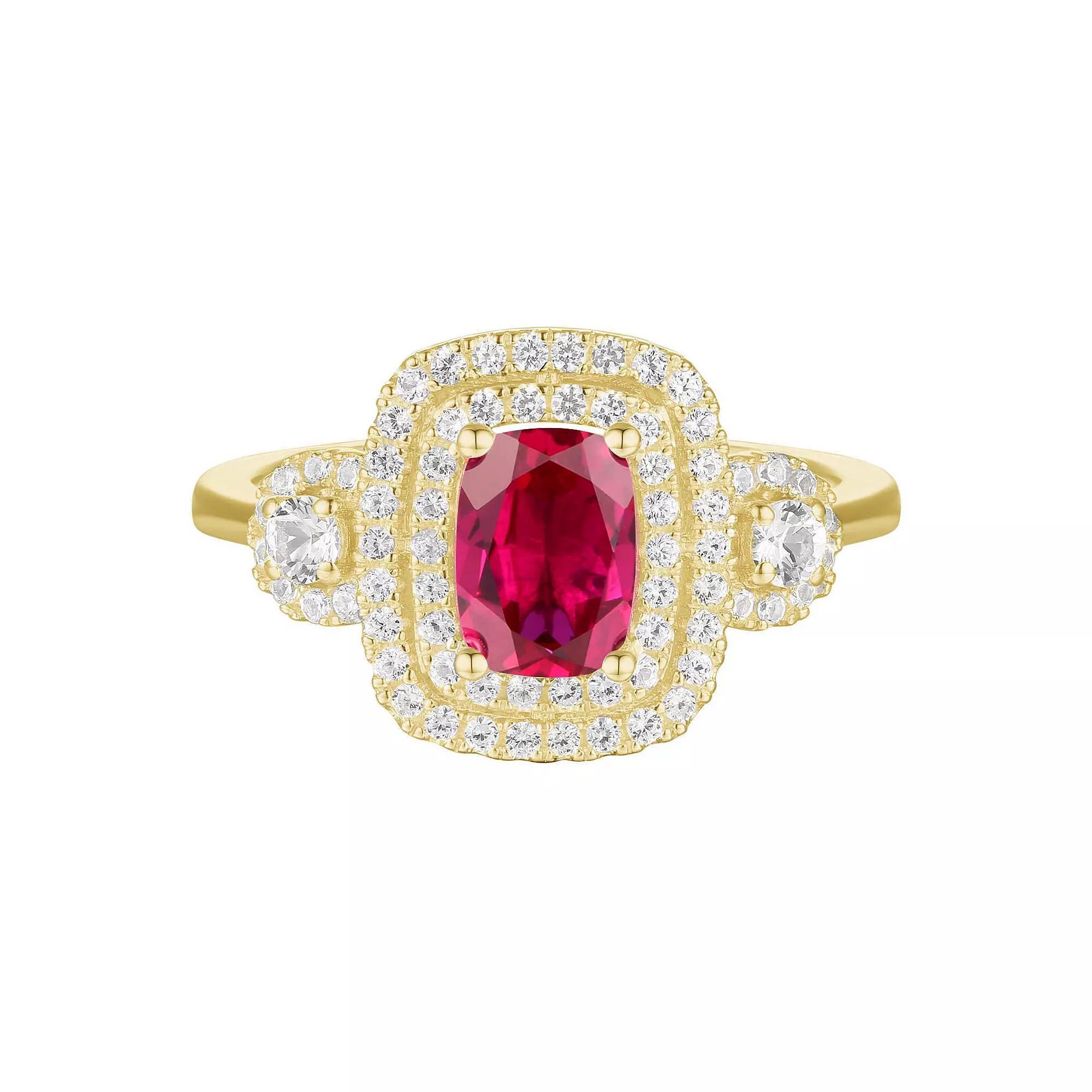 14k Gold Over Silver Lab-Created Ruby, Lab-Created White Sapphire Solitaire Ring, Women's, Size: 7, Gold Tone Product Image