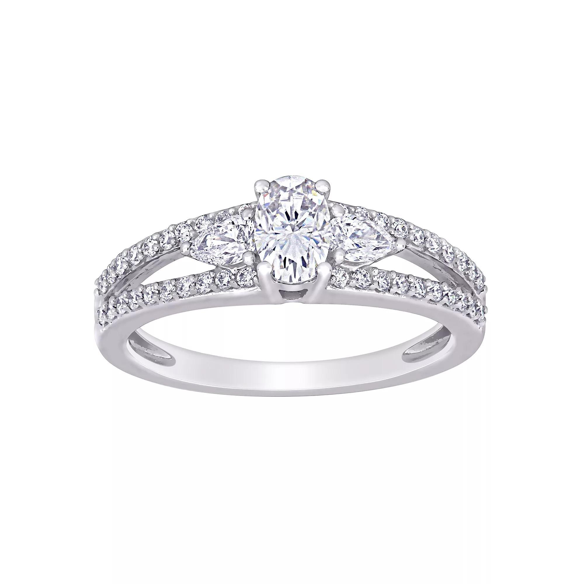 Stella Grace 14k White Gold 1/2 ct. T.W. Lab-Created Mossianite & 1/2 ct. T.W. Diamond 3-Stone Engagement Ring, Women's, Size: 9, 14k Whgold Product Image