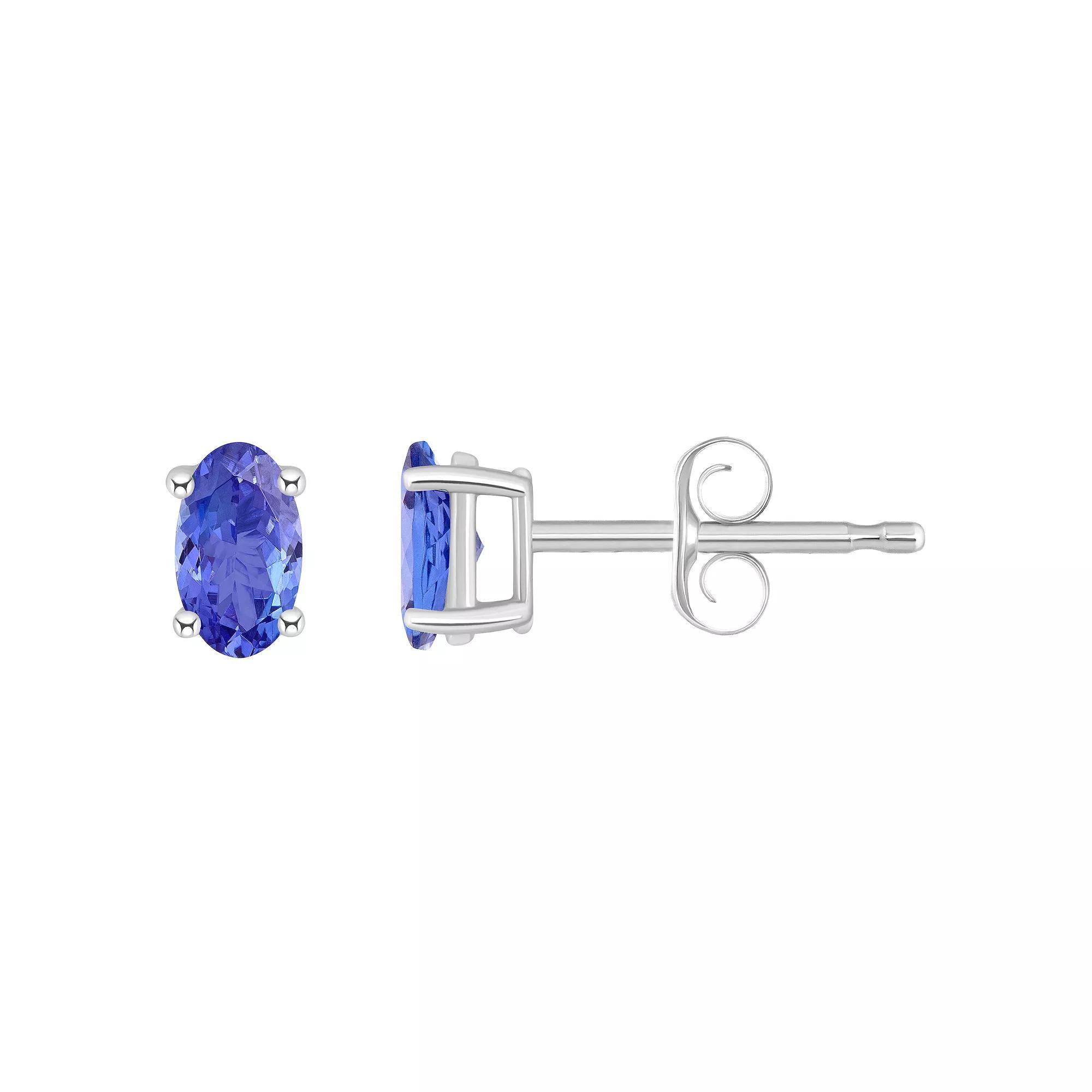 14k Gold Oval Tanzanite Stud Earrings, Women's, 14k White Gold Product Image