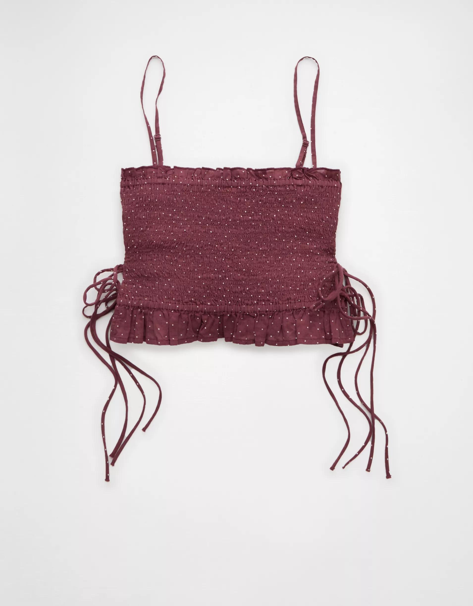 AE Smocked Tie Side Button-Up Tank Top Product Image