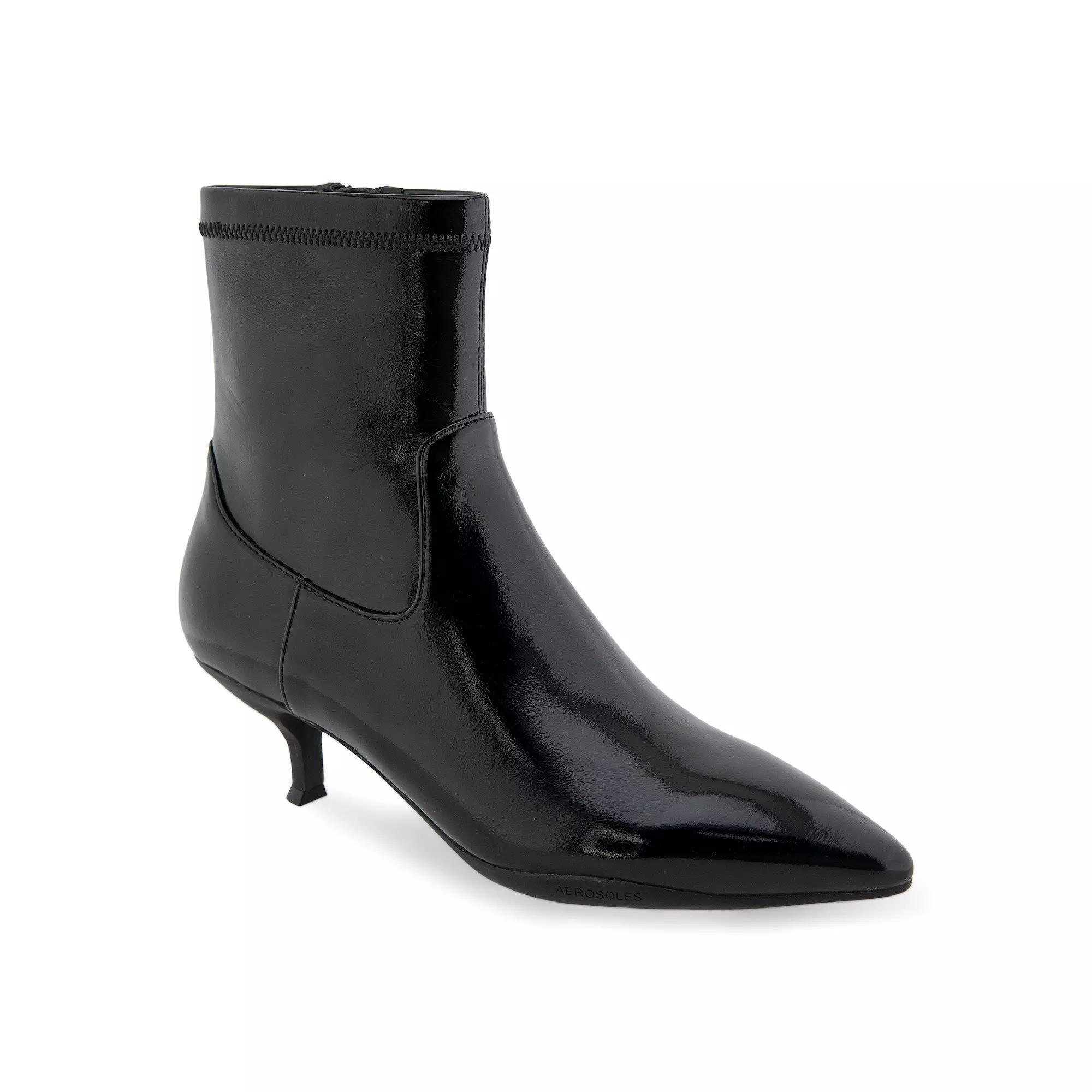 Aerosoles Lasko Women's Kitten Heel Ankle Boots, Size: 9, Black Patent Crinkled Product Image