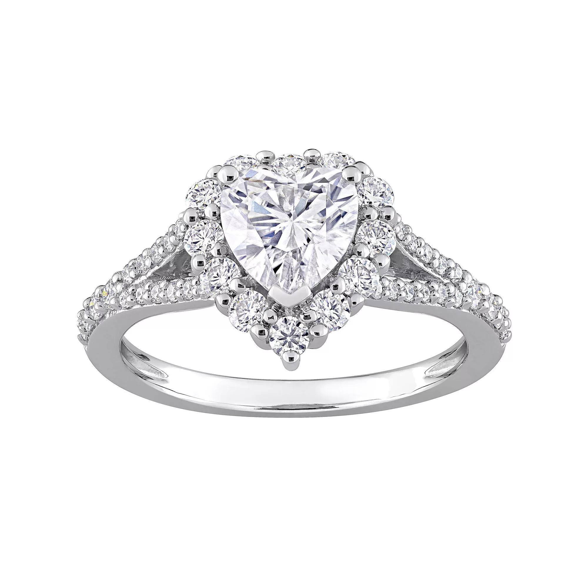 Stella Grace Sterling Silver 1-1/2 Carat T.W. Lab-Created Moissanite Heart Halo Ring, Womens Product Image