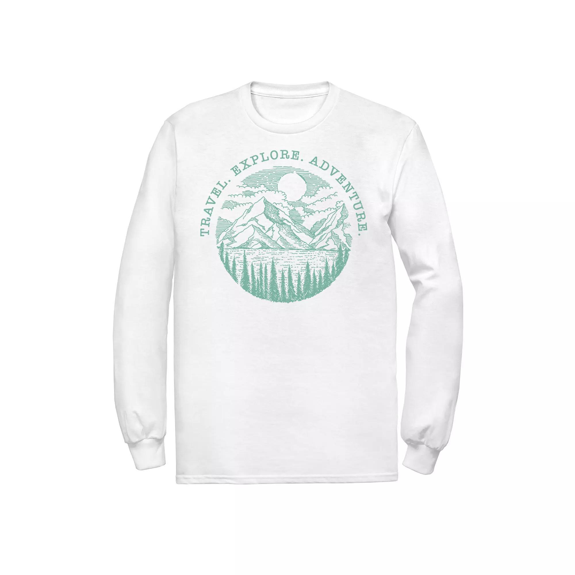 Men's Travel Explore Adventure Sketch Mountains Tee, Size: XXL, White Product Image
