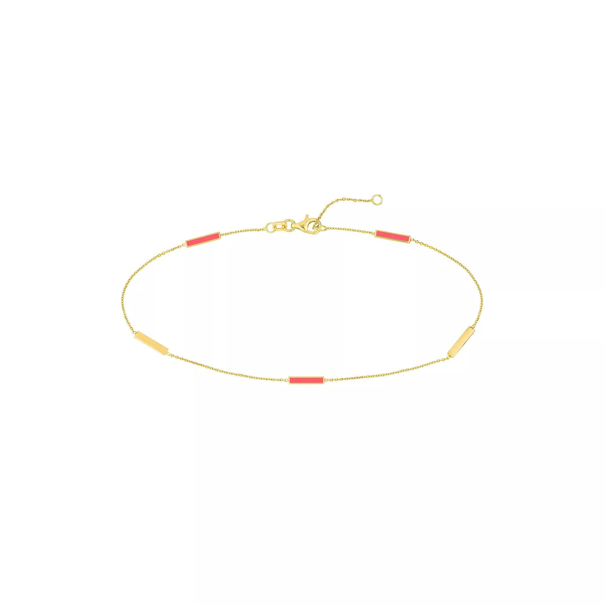 Color Romance 14k Gold & Enamel Bar Alternating Station Anklet, Womens White Product Image