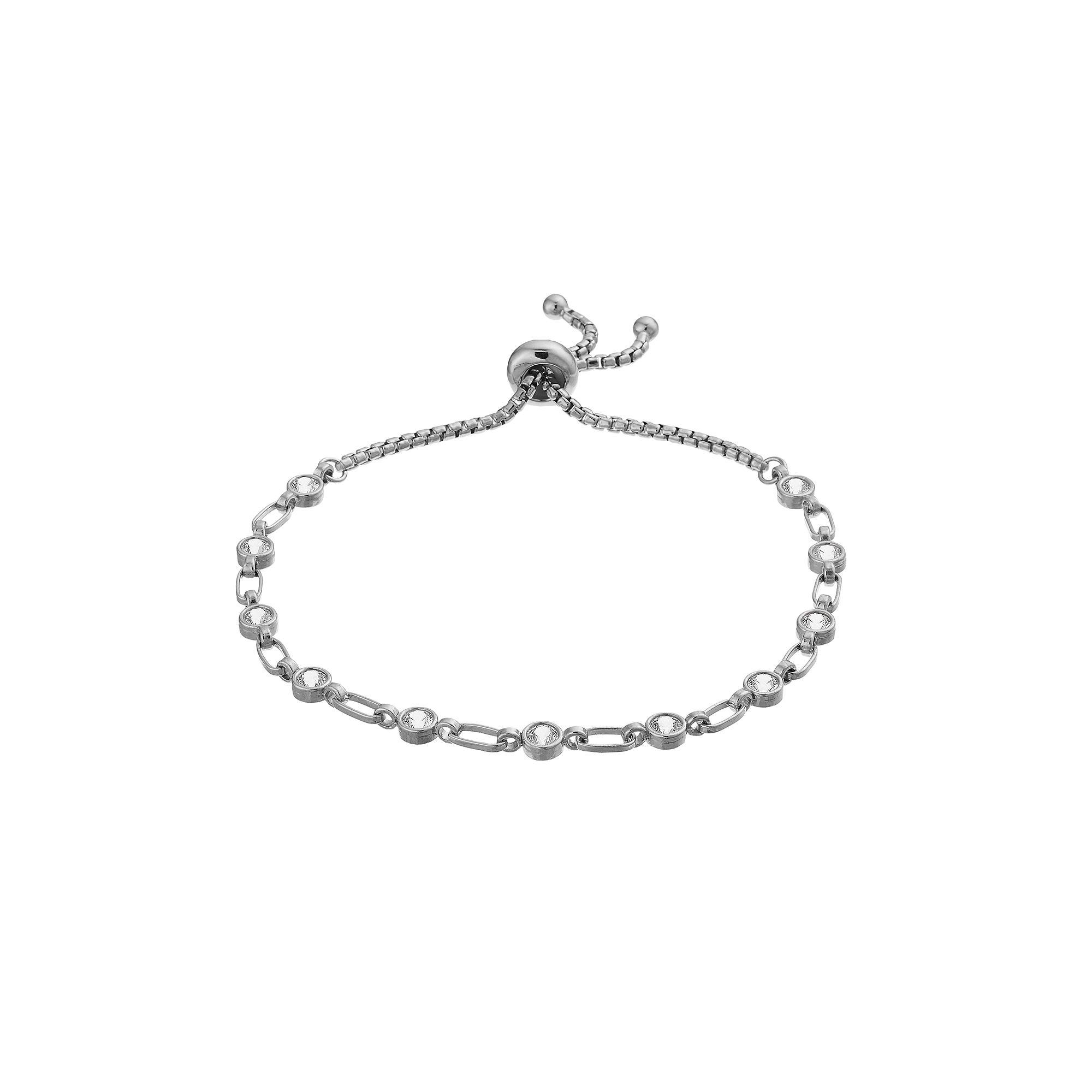Kristen Kesho Sterling Silver Lab-Created White Sapphire Tennis Adjustable Bolo Bracelet, Women's, Size: 9.50, Gold Tone Product Image
