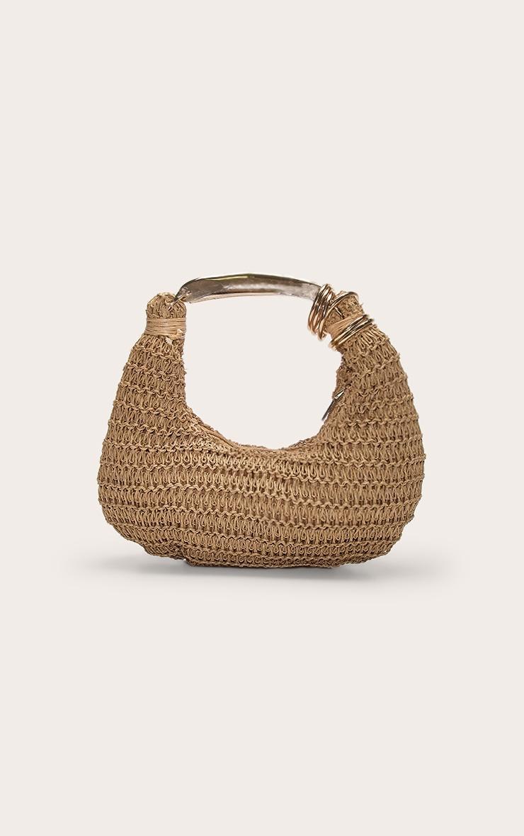 Gold Metal Handle Raffia Hand Bag Product Image