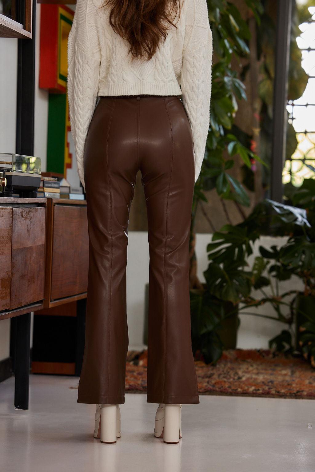 Ryland Brown Vegan Leather Flare Pants Product Image